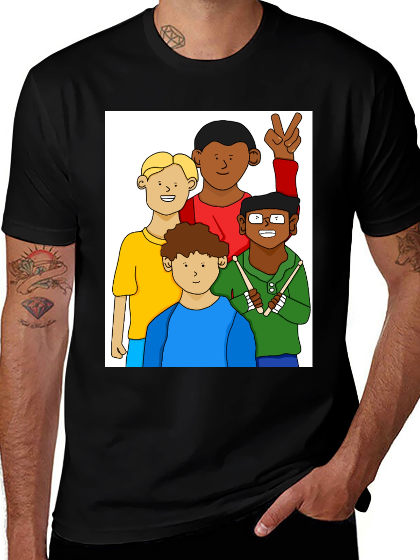 Variant 22 of Cartoon Friends Graphic Black T-Shirt