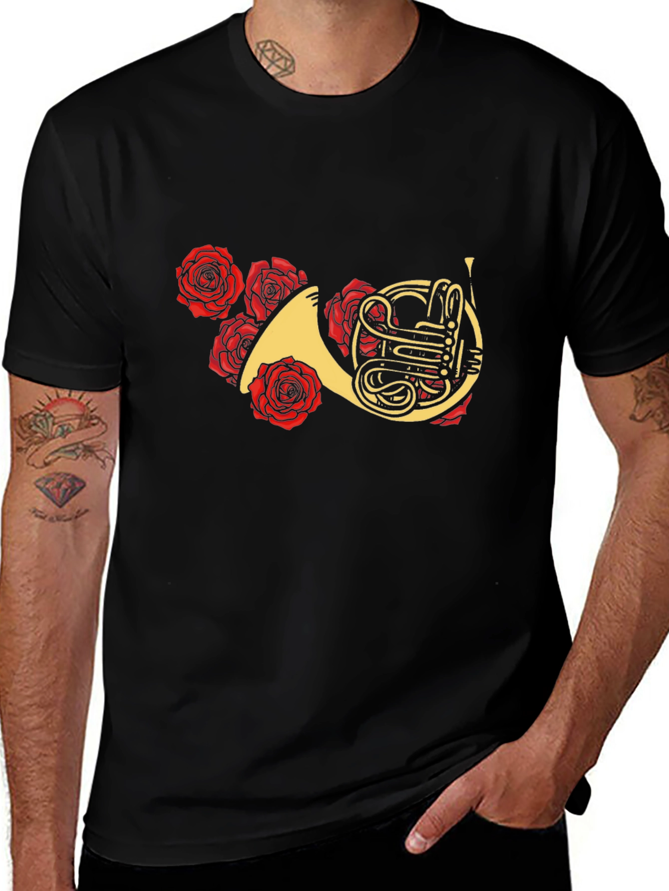 Variant 17 of Floral French Horn Graphic Tee - Stylish Musician T-Shirt