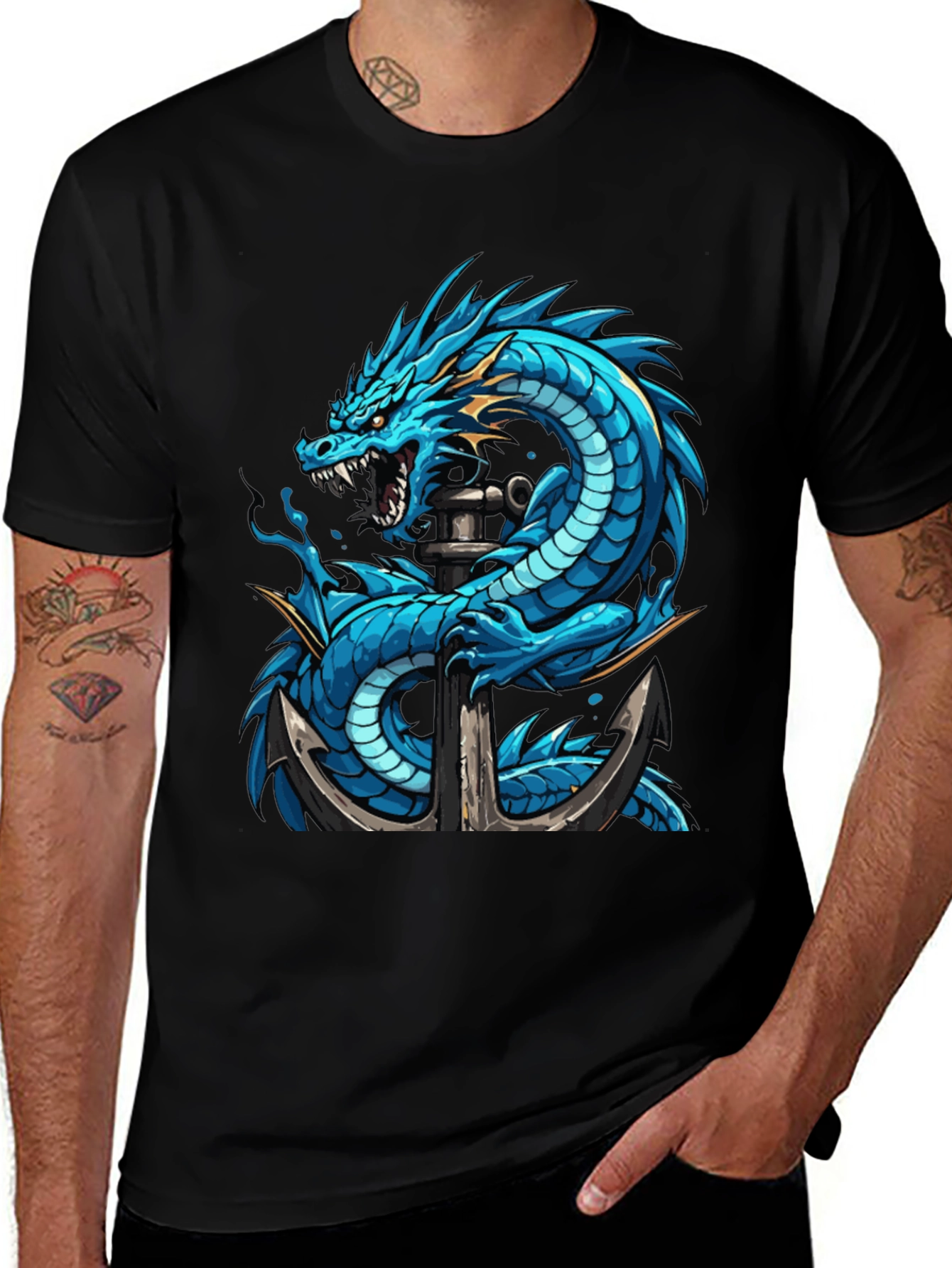 Variant 11 of Dragon & Anchor Graphic Tee - Black Cotton Shirt