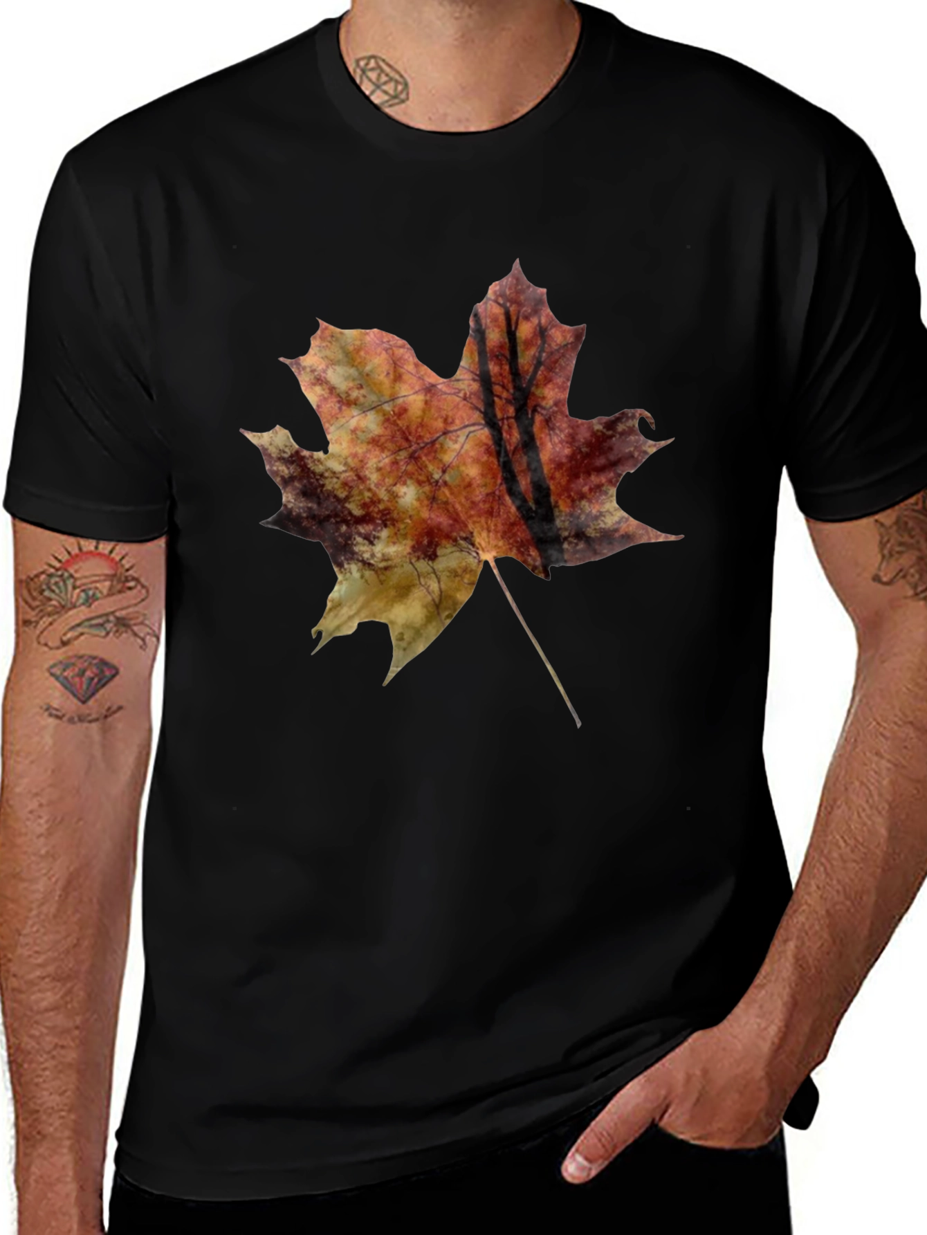Autumn Leaf Graphic Tee - Unisex Black T-Shirt