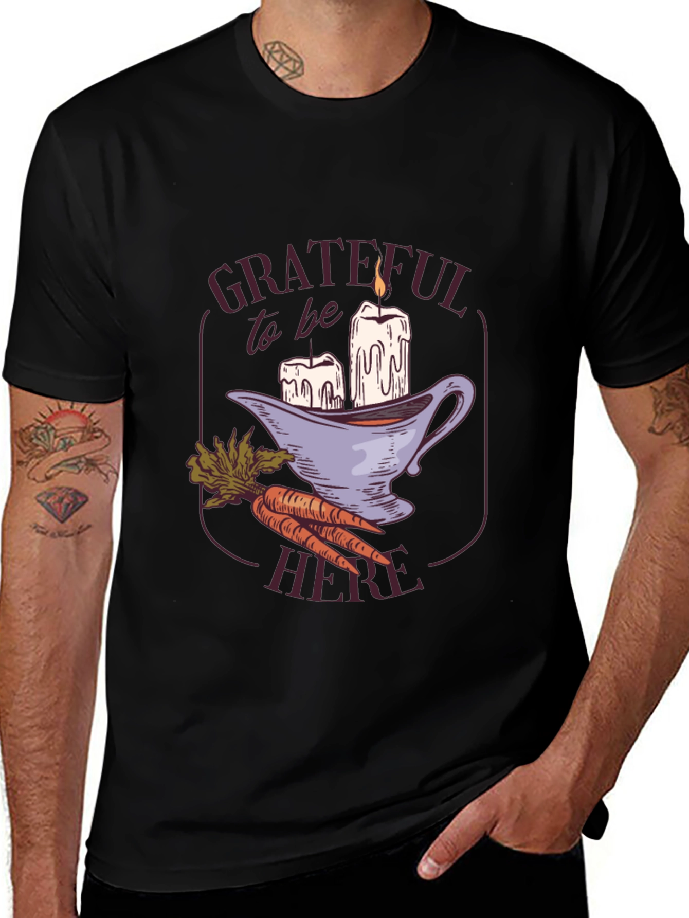 Grateful Here T-Shirt- Thanksgiving Holiday Tee