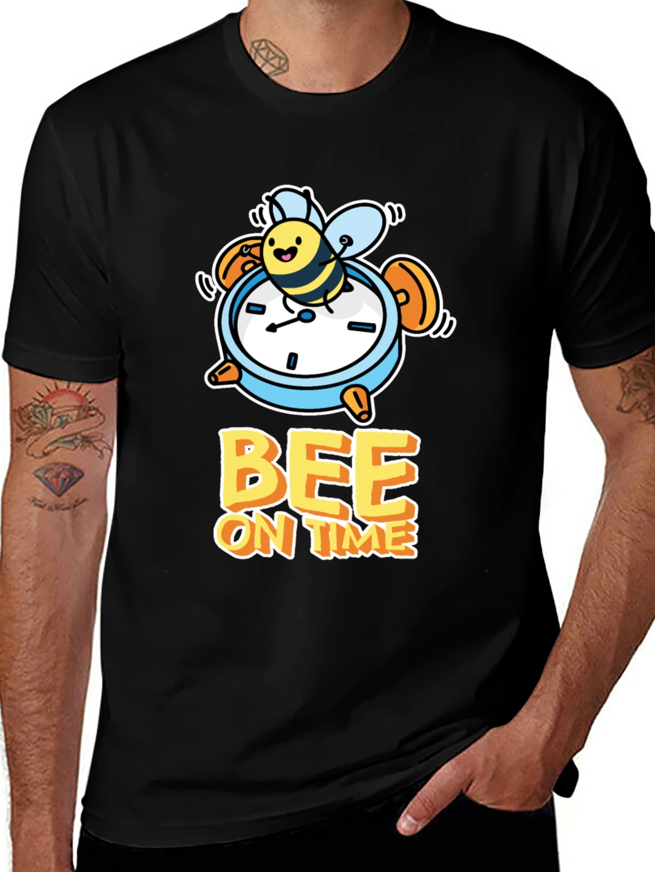 Bee On Time T-Shirt - Cartoon Bee & Clock
