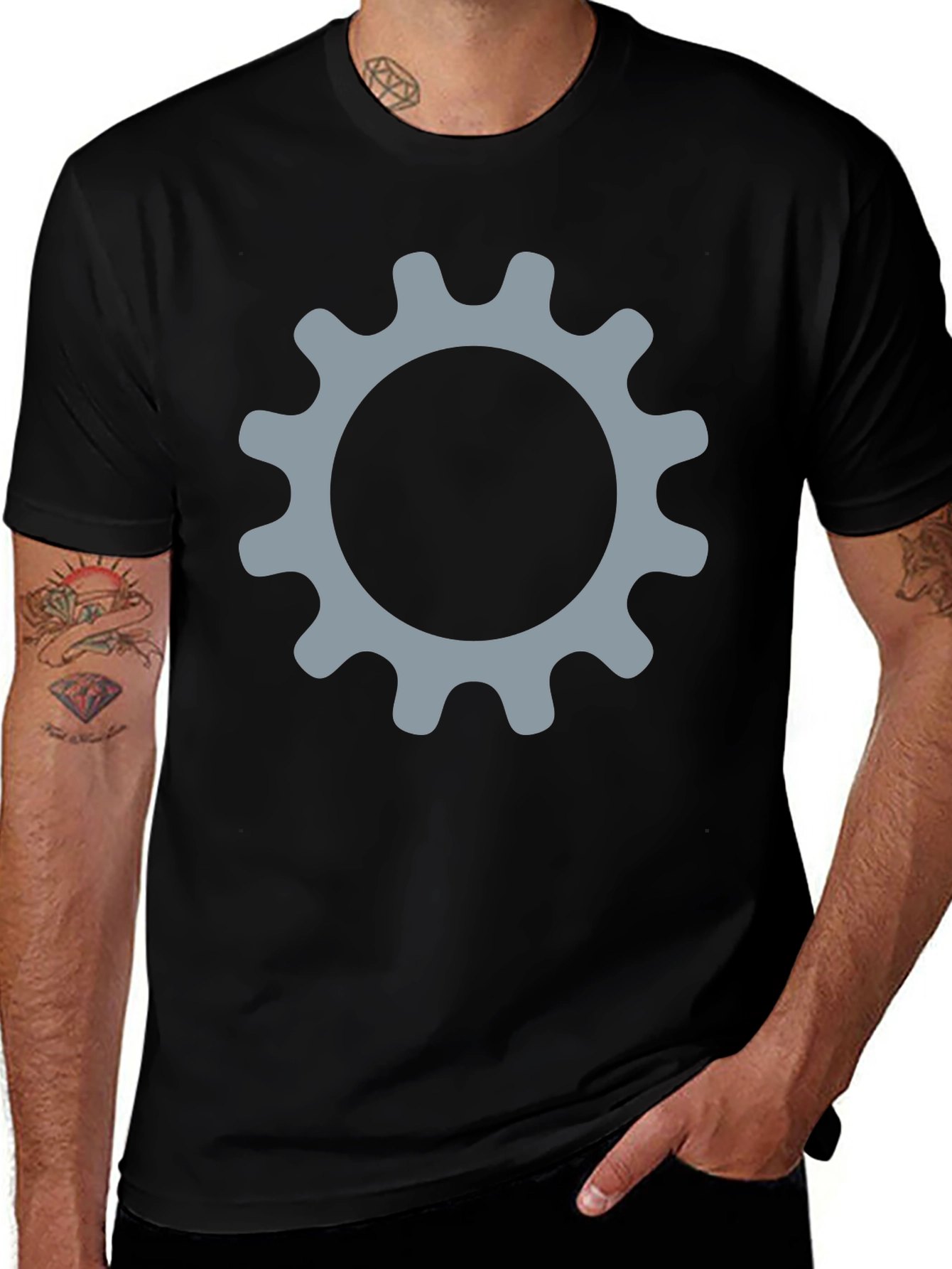 Variant 7 of Gear Graphic T-Shirt - Black Cotton Tee