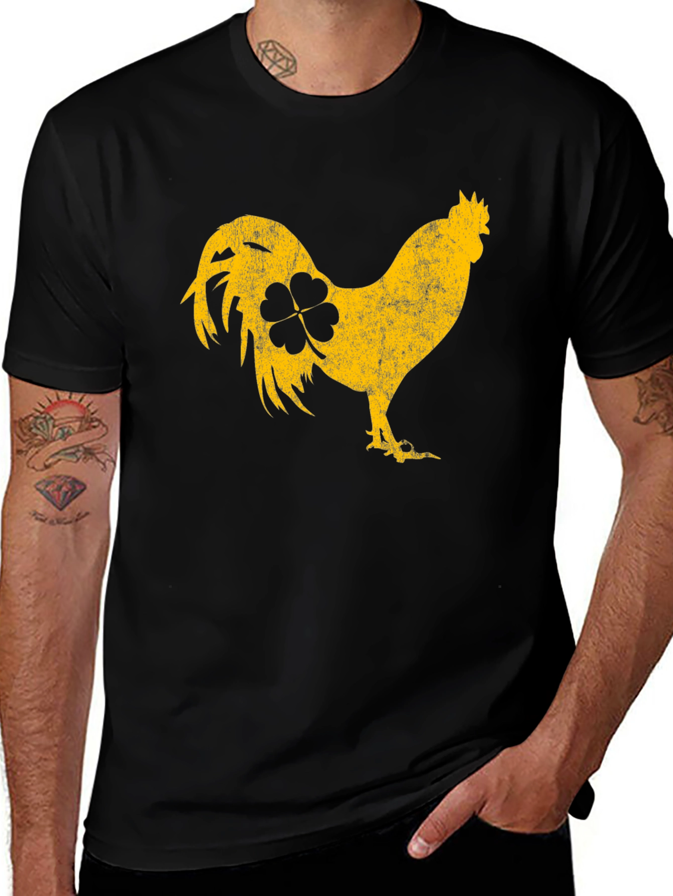 Variant 25 of Lucky Rooster Graphic Tee - Black Cotton Blend