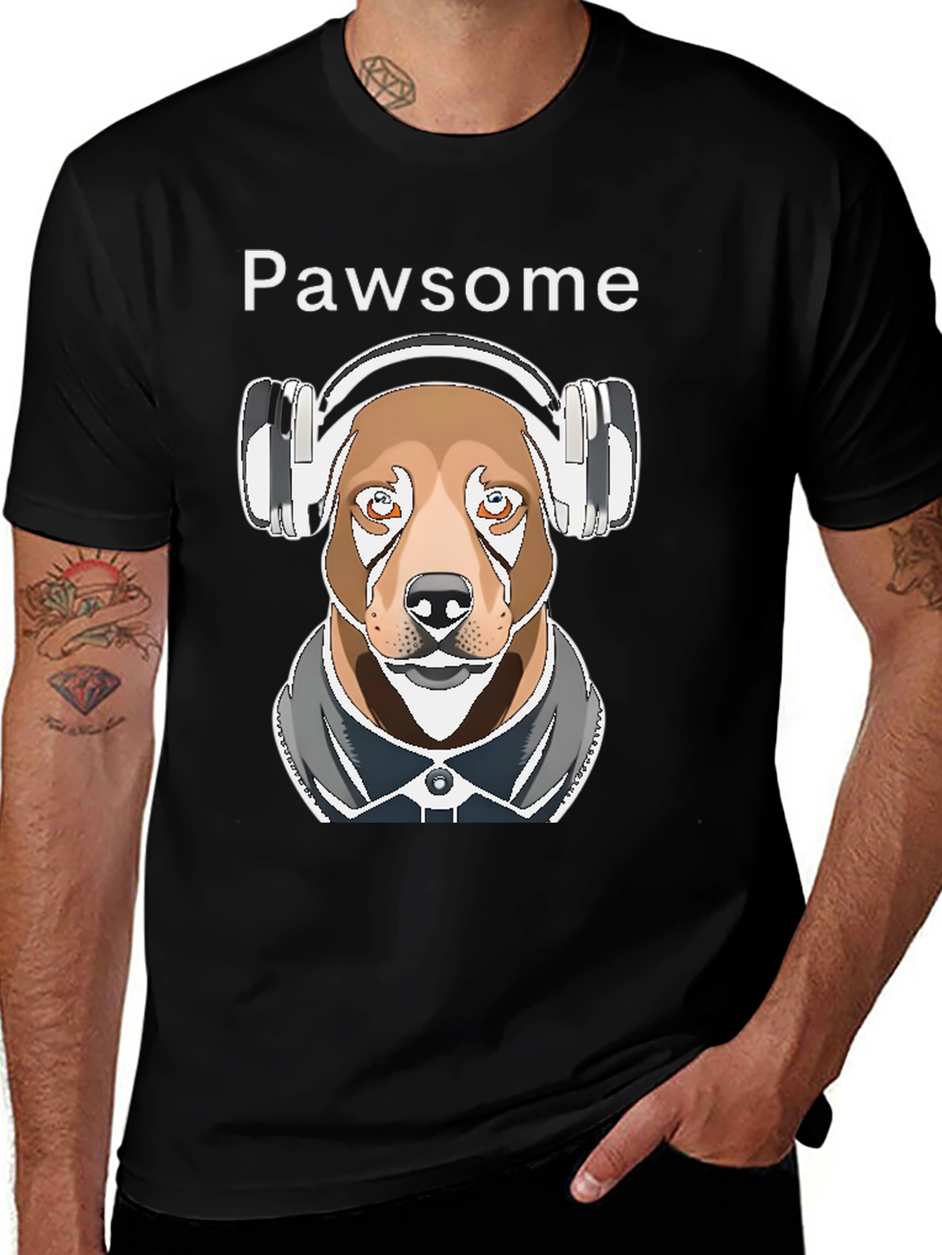 Variant 2 of Pawsome Dog DJ Graphic Tee - Black Cotton T-Shirt
