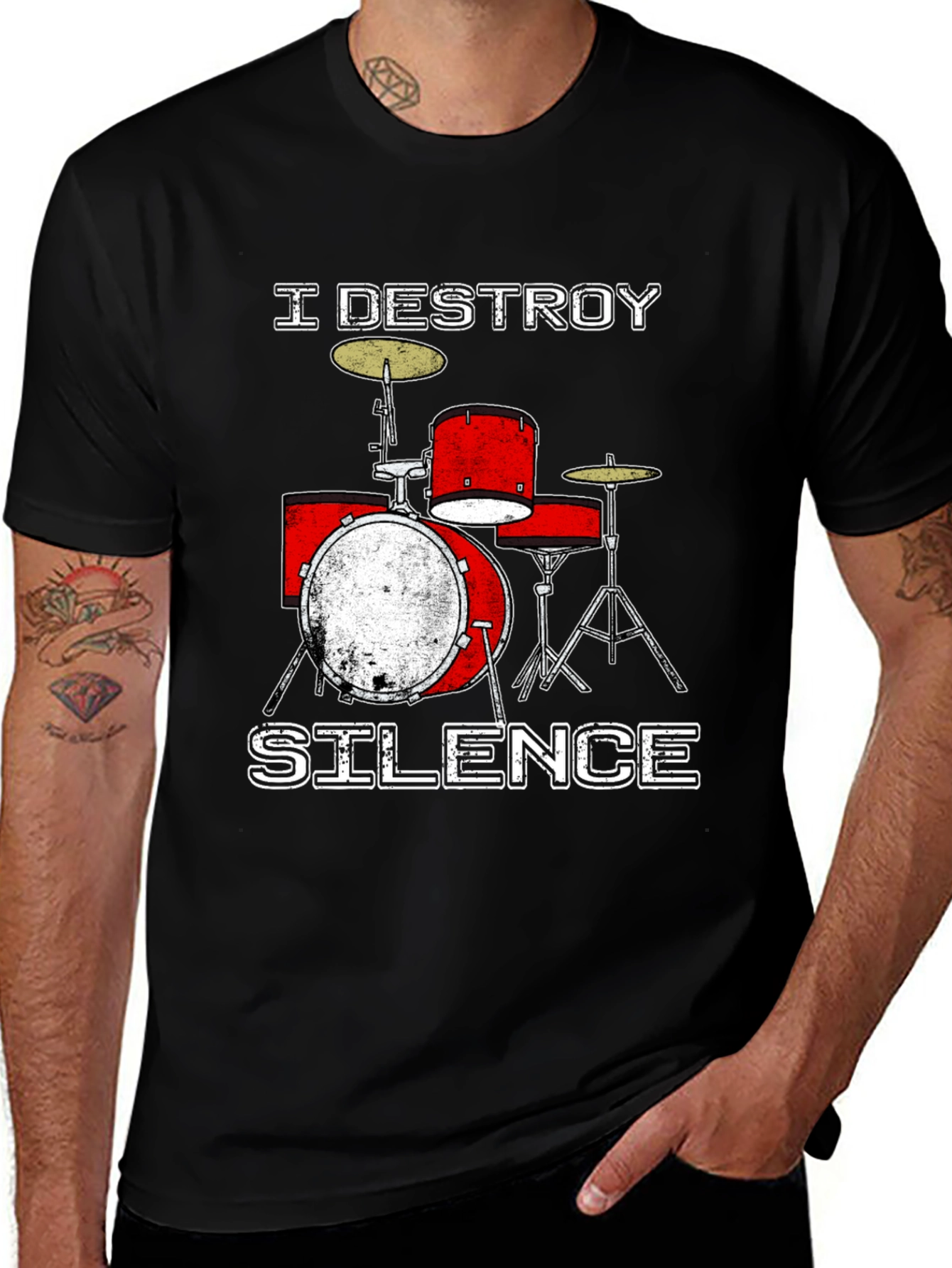 Black I Destroy Silence Drummer T-Shirt main image