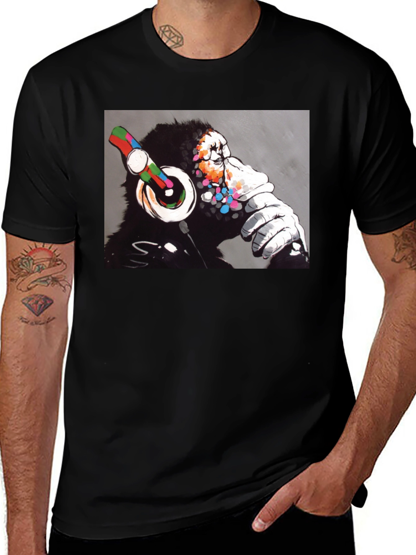 Variant 14 of DJ Monkey Graphic Tee - Cool Black T-Shirt