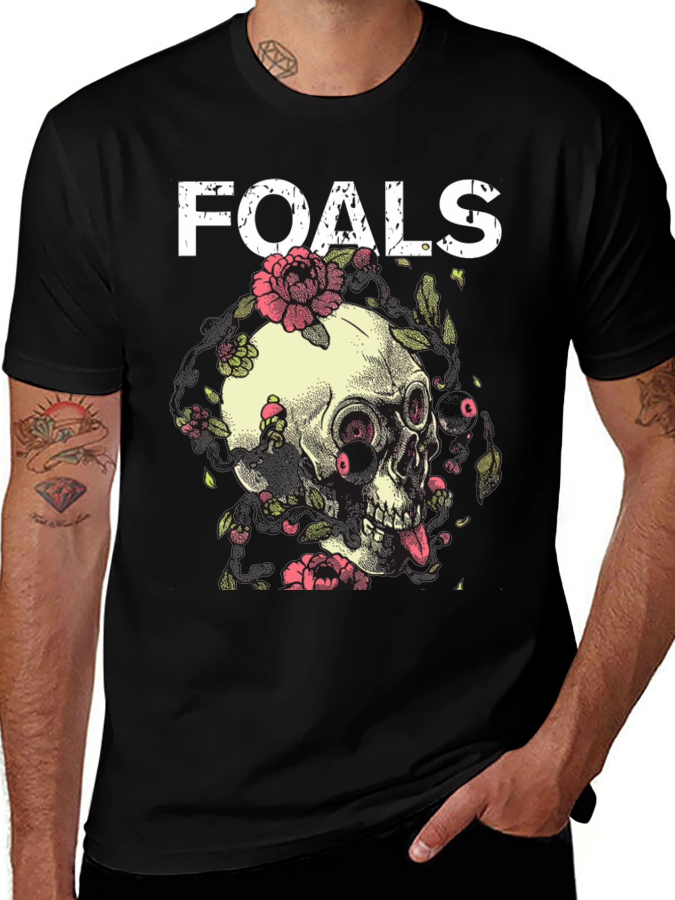 Variant 26 of Foals Band Skull & Flowers Graphic T-Shirt