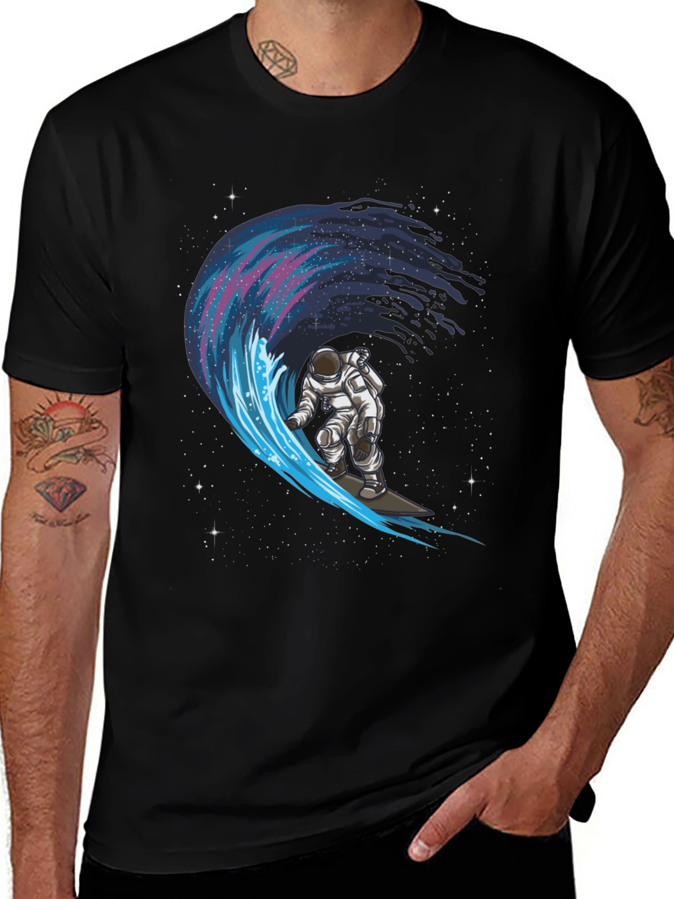 Variant 20 of Astronaut Surfing Galaxy Wave Graphic Tee