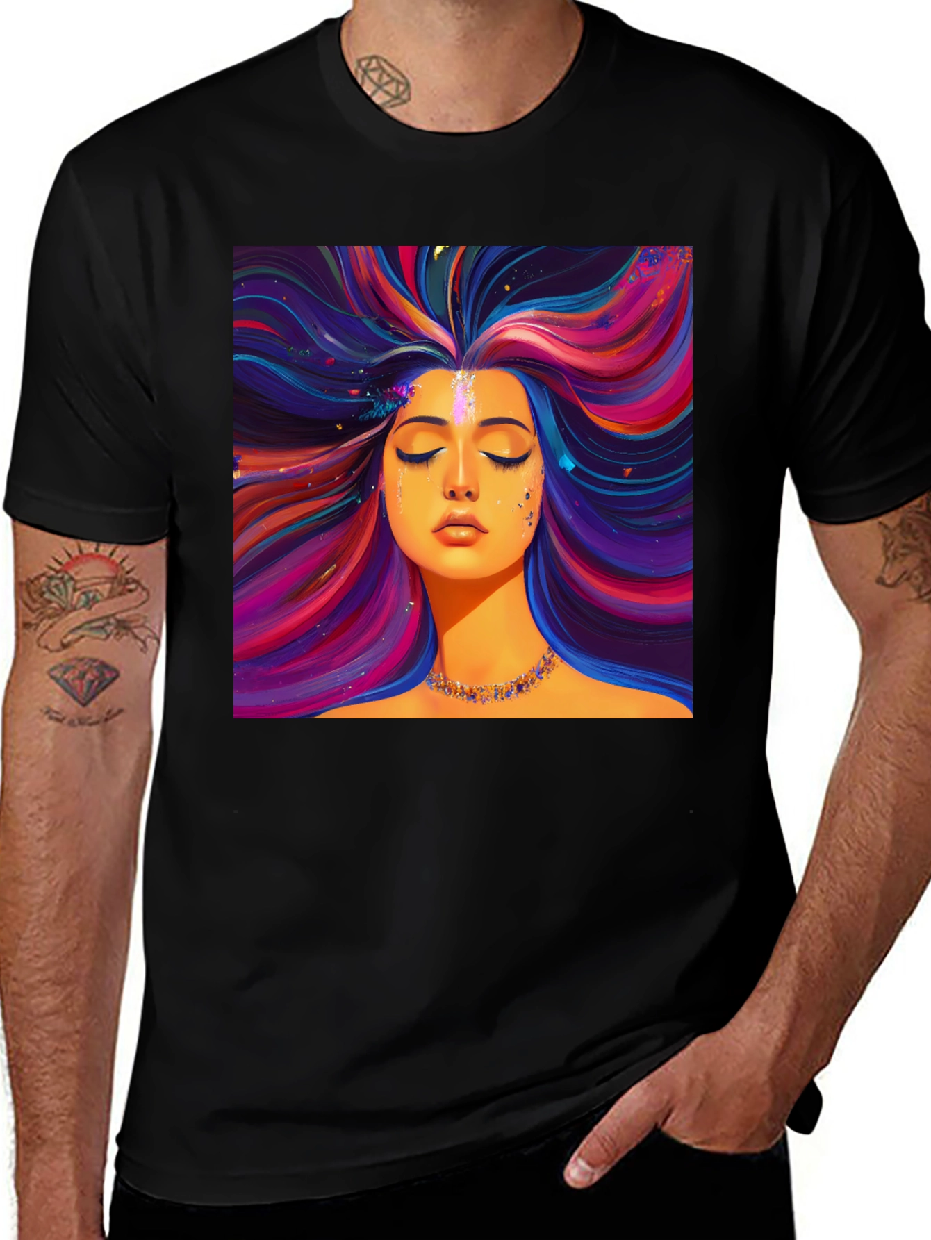 Variant 20 of Vibrant Woman Graphic Black T-Shirt
