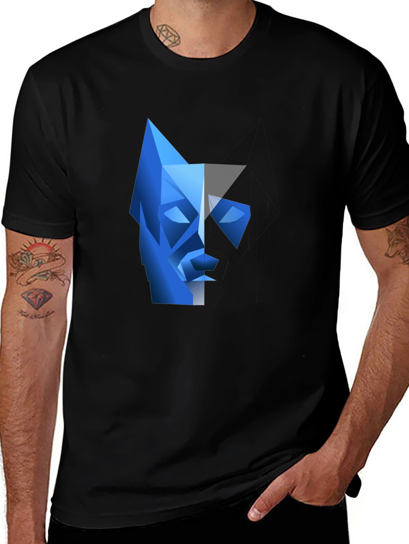 Variant 5 of Abstract Geometric Face Graphic Tee - Black Cotton T-Shirt