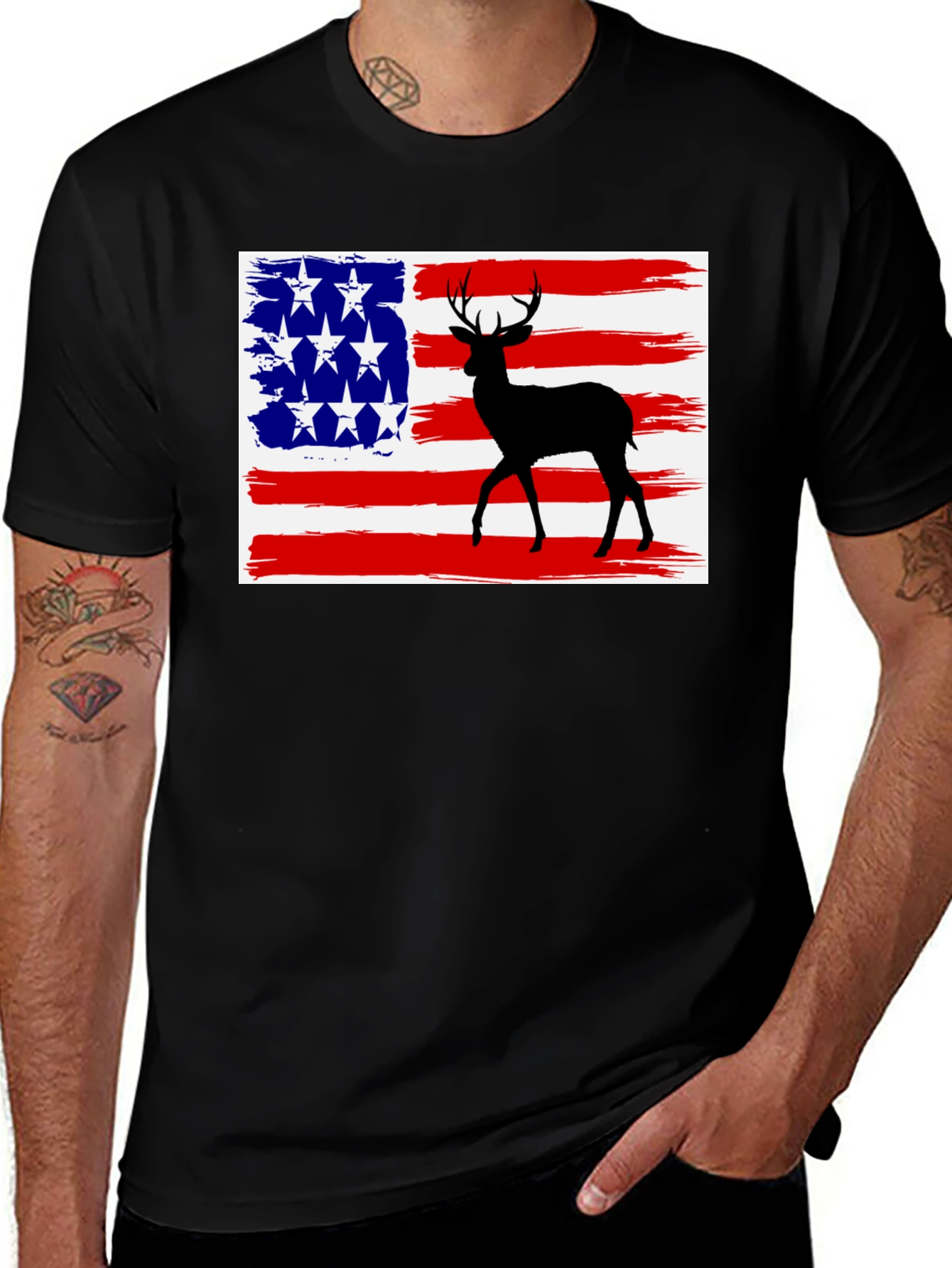 Variant 30 of Deer American Flag Graphic Tee