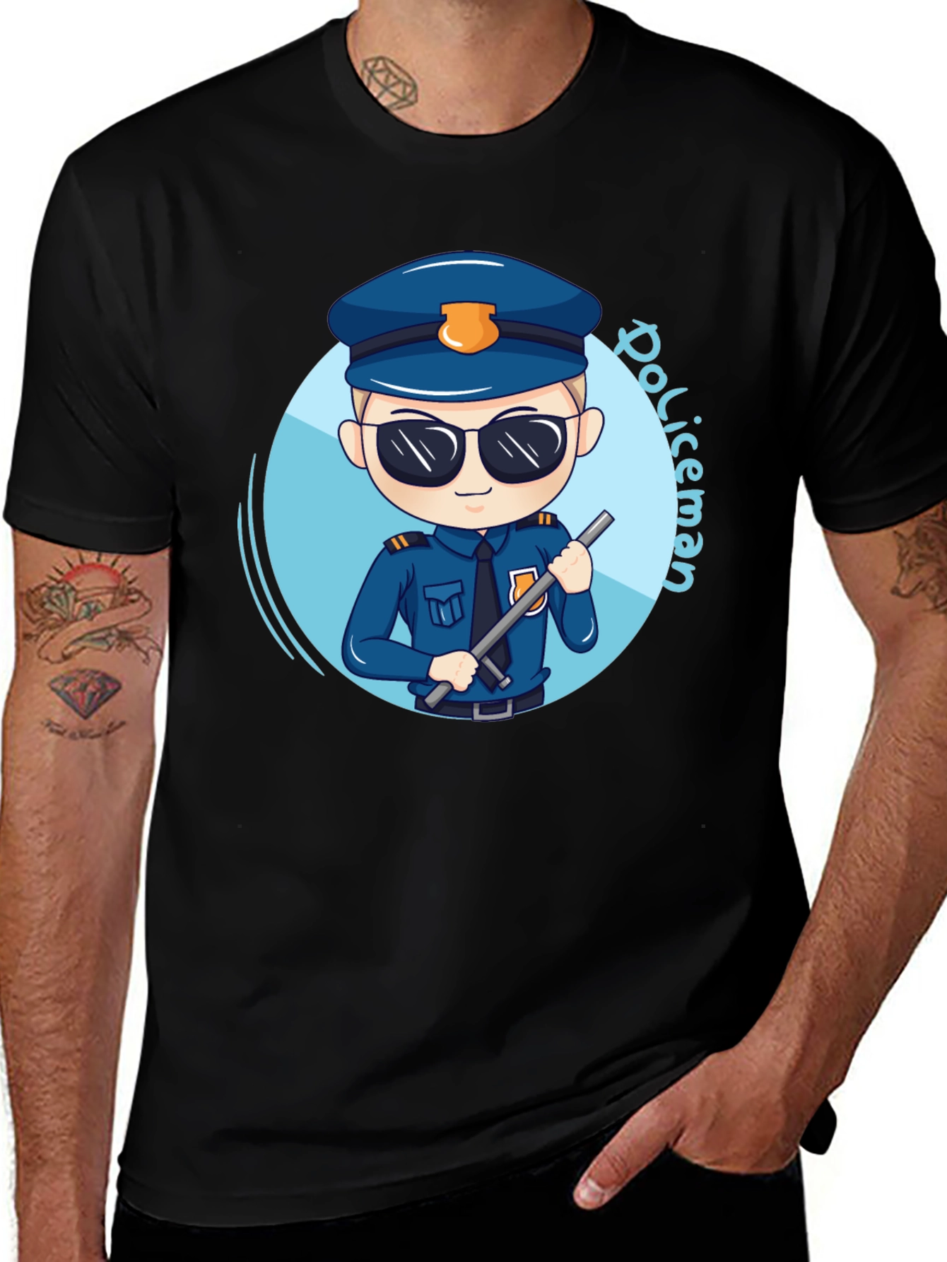 Variant 11 of Cartoon Policeman Graphic Tee - Black Unisex T-Shirt