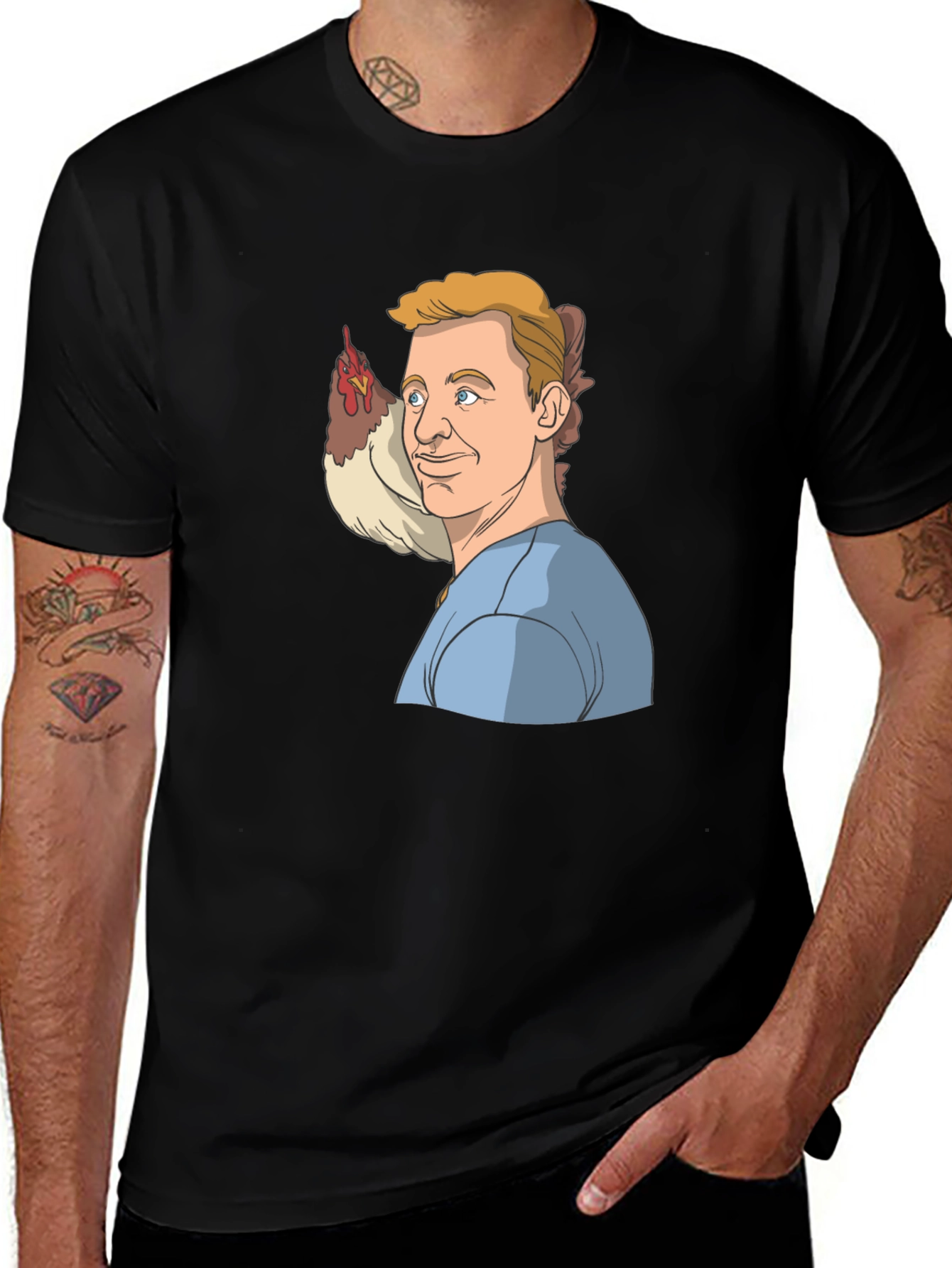 Variant 6 of Man with Chicken T-Shirt - Black