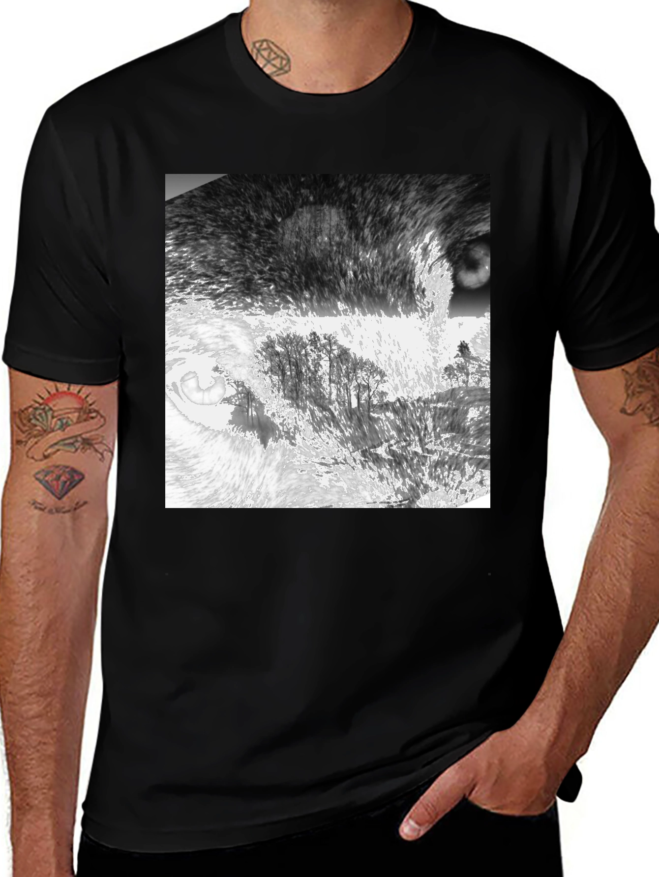 Variant 13 of Abstract Landscape Print Black T-Shirt