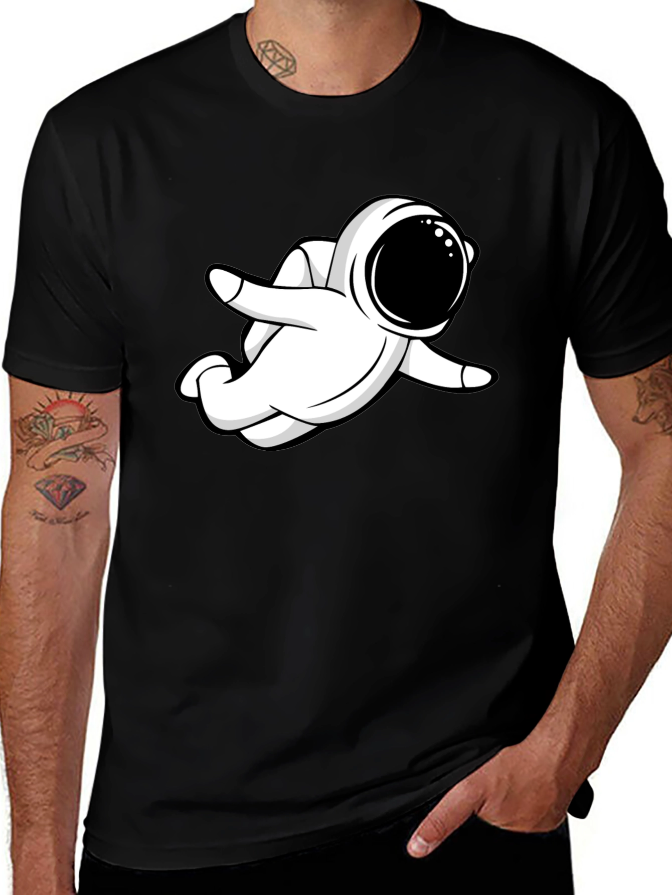 Variant 16 of Astronaut Graphic T-Shirt - Black Cotton Tee