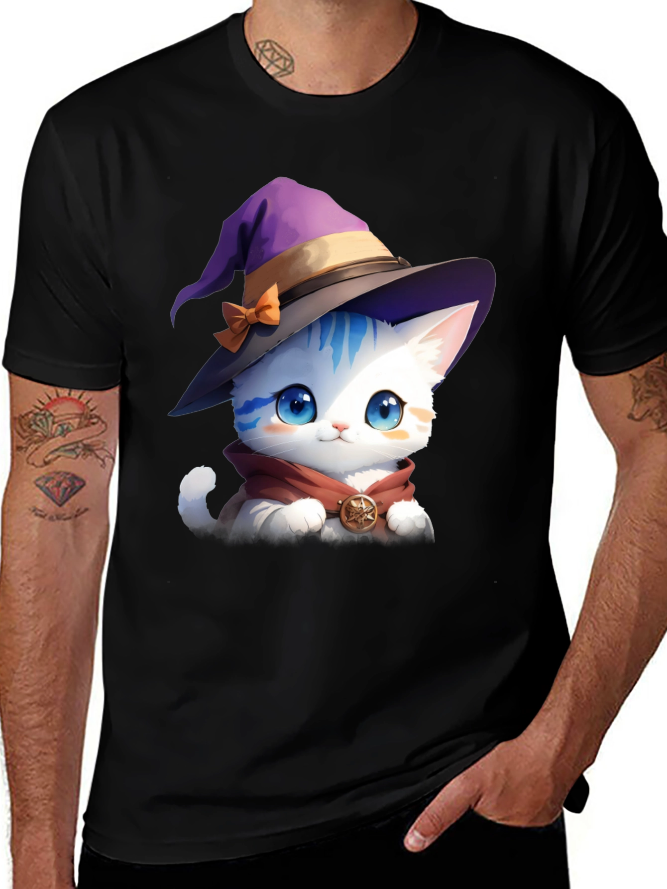 Wizard Cat Graphic Tee - Magic & Style!