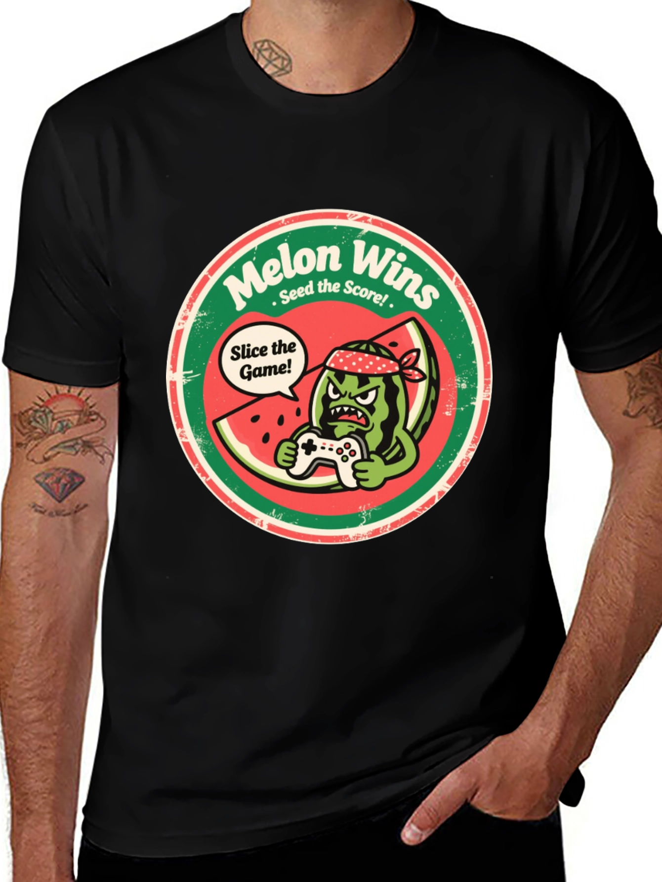 Variant 27 of Melon Wins T-Shirt - Gamer Watermelon Tee