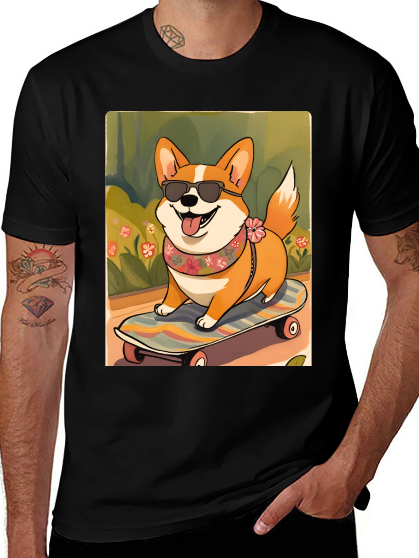 Variant 9 of Corgi Skateboard T-Shirt - Cute Dog Tee