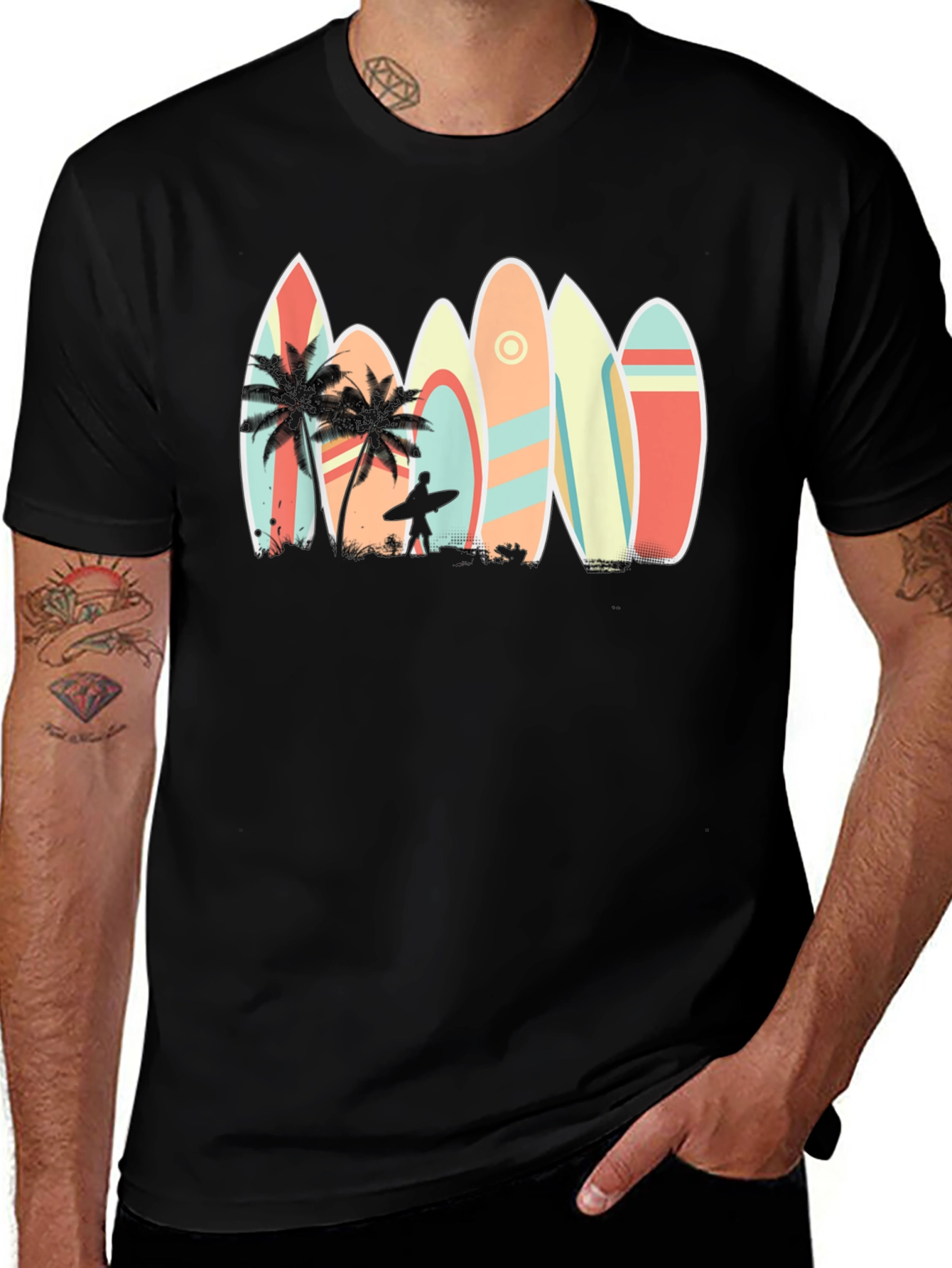 Variant 10 of Surfboard Palm Tree Graphic T-Shirt