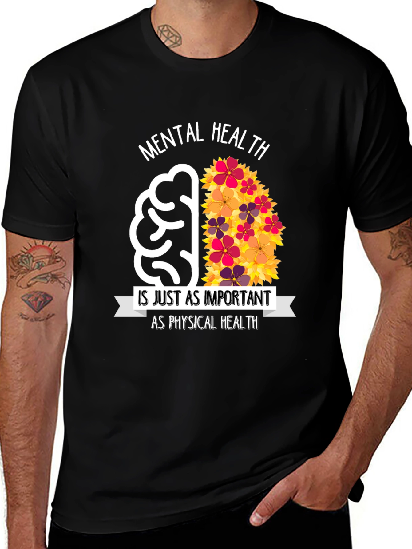 Variant 28 of Mental Health Awareness T-Shirt - Floral Brain Design