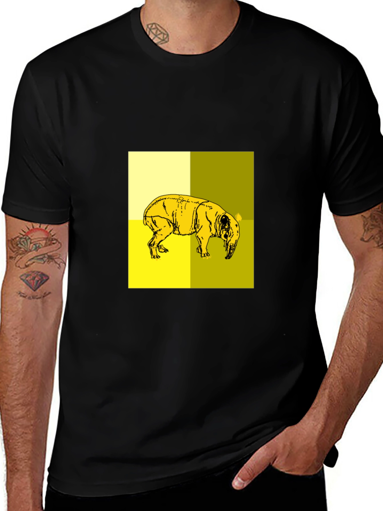 Variant 28 of Abstract Yellow Pig Graphic Black T-Shirt