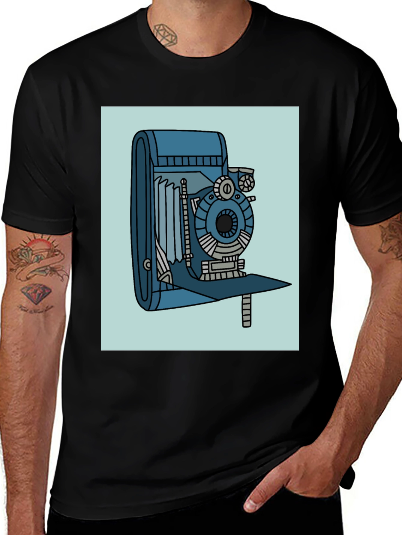 Vintage Camera Graphic Tee - Black