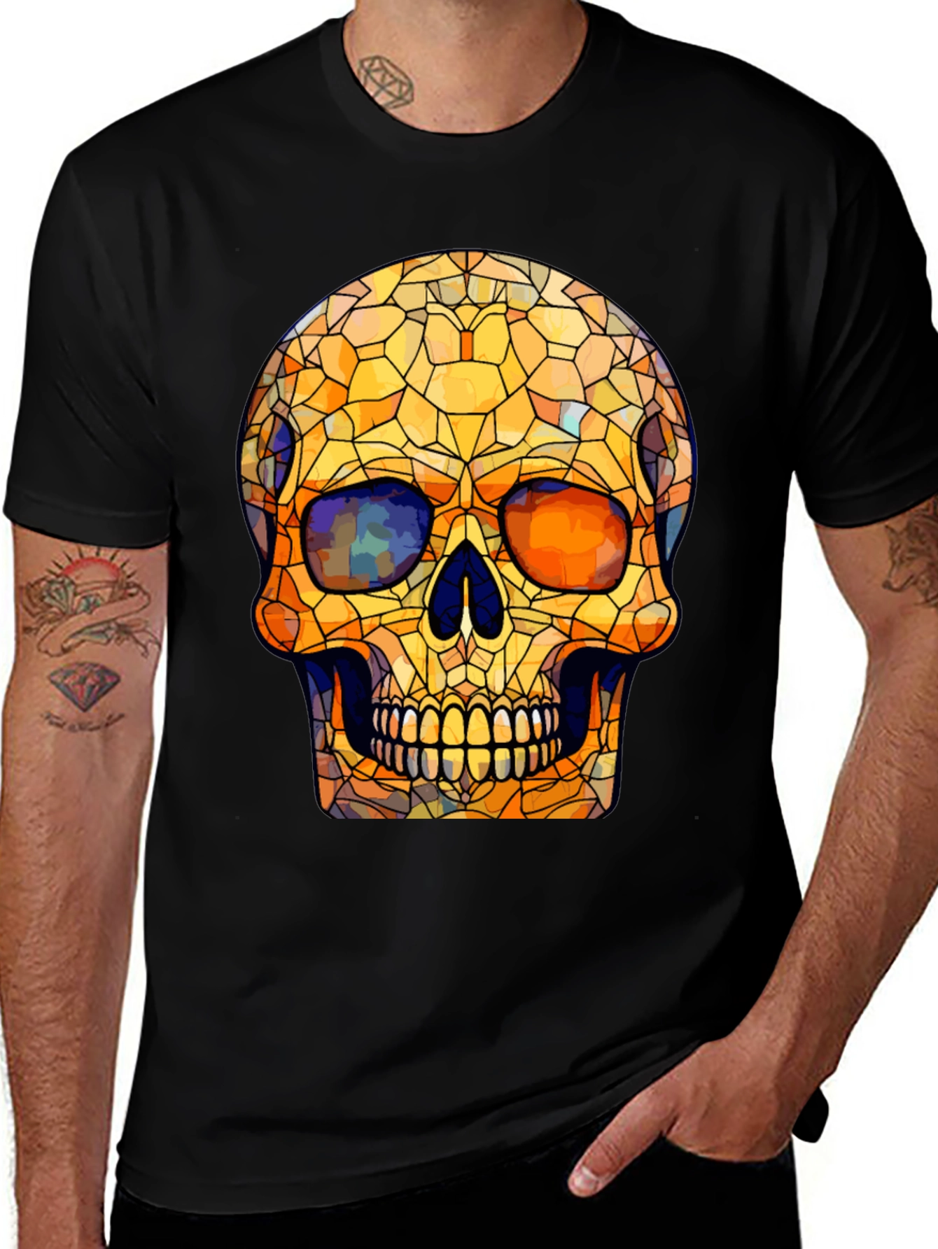 Variant 4 of Stained Glass Skull Graphic Tee - Cool and Edgy