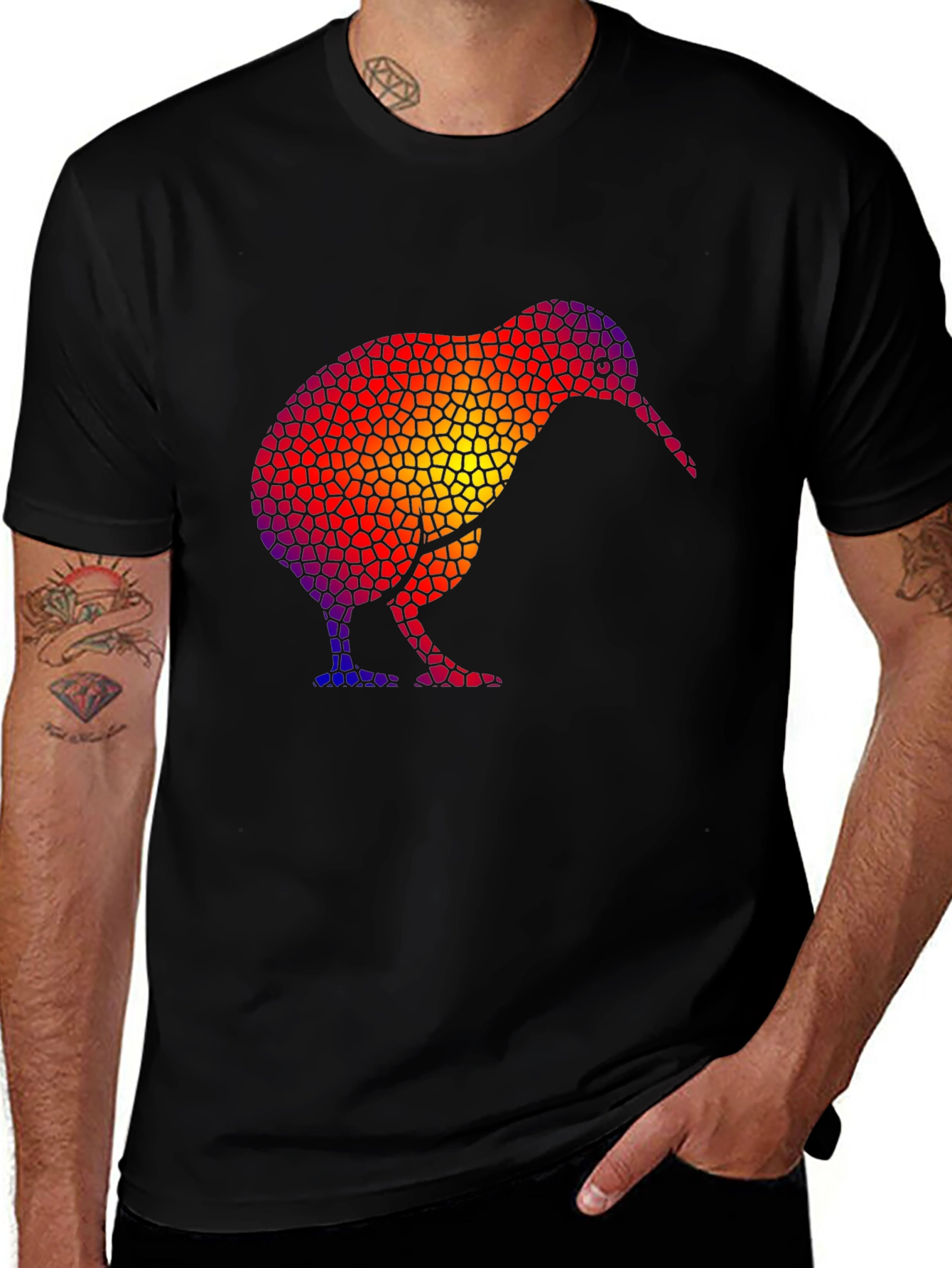 Variant 14 of Abstract Kiwi Bird Graphic Black T-Shirt