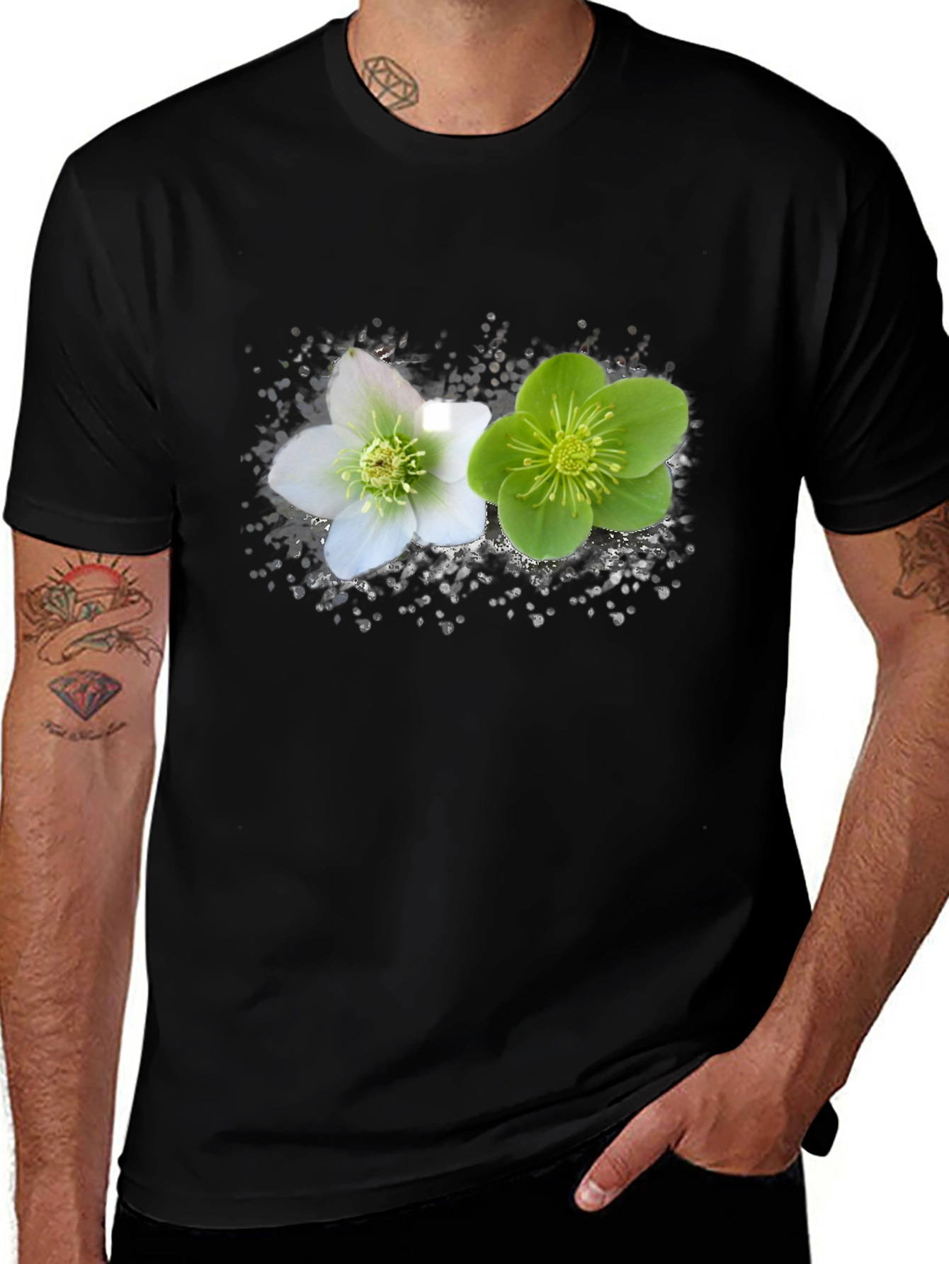 Variant 8 of Floral Graphic Black T-Shirt - Nature Inspired Tee