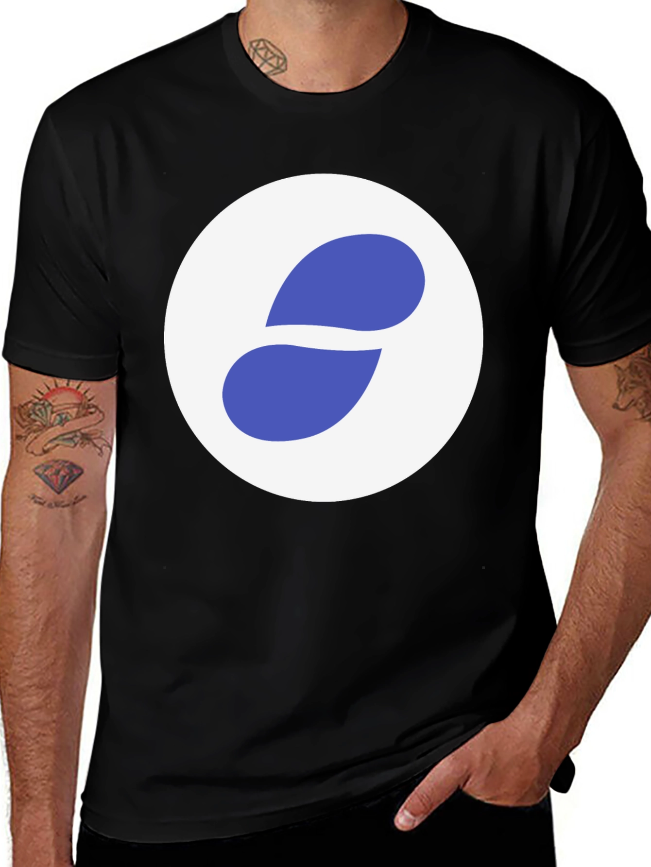 Variant 26 of Stylish Black Tee with Abstract Blue and White Graphic
