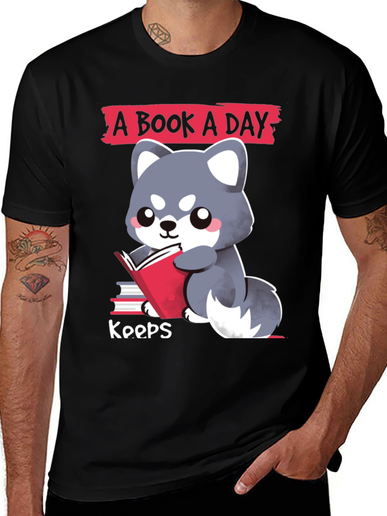 Variant 19 of A Book A Day T-Shirt Cute Reading Dog Design