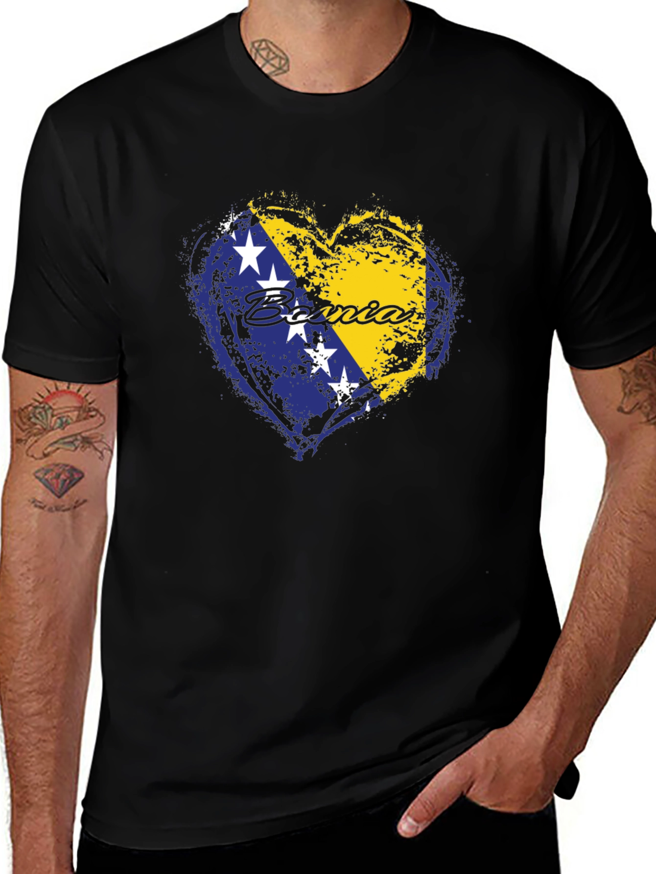 Variant 24 of Bosnia Heart Flag Black T-Shirt