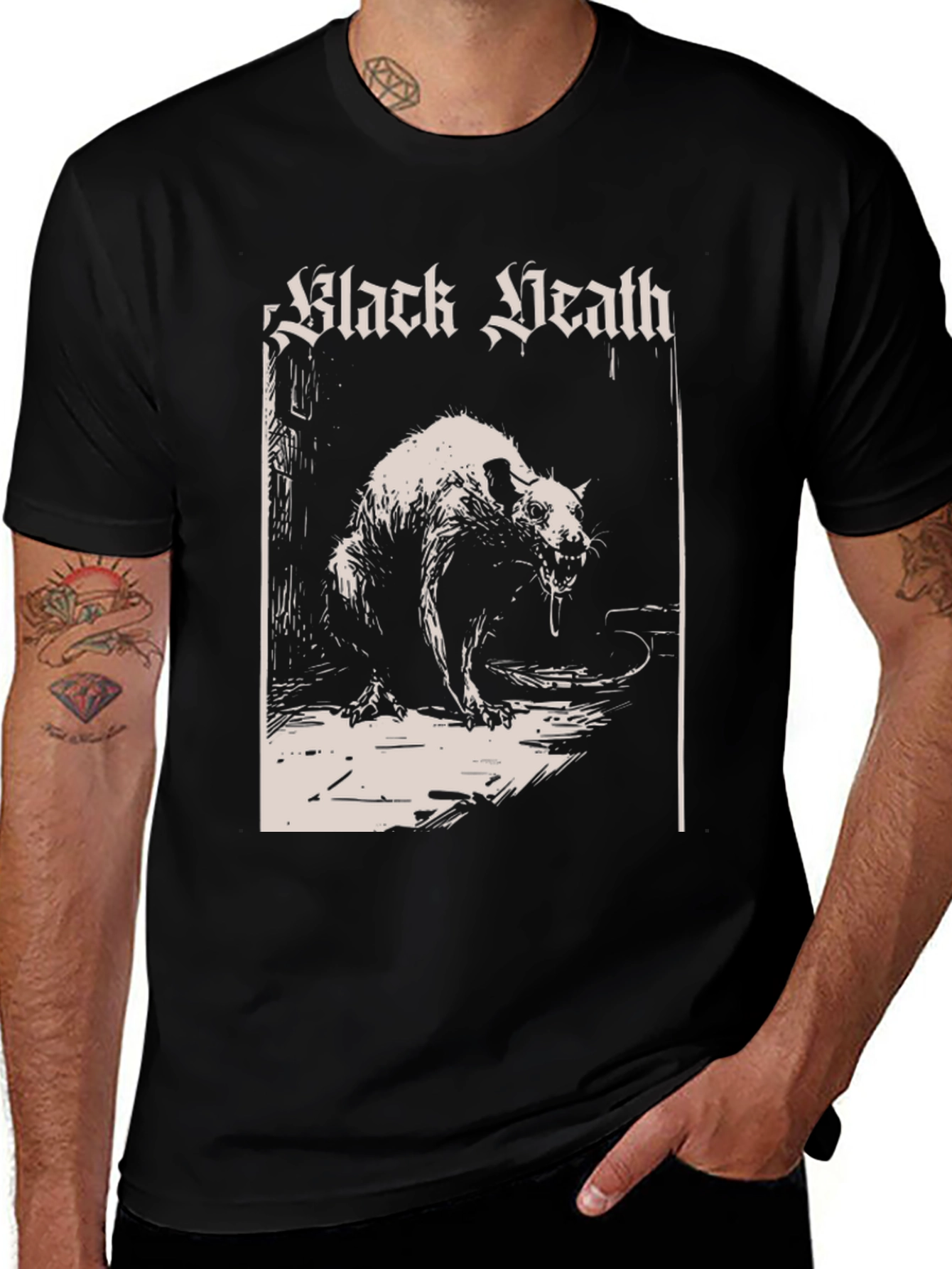 Variant 16 of Black Death Graphic Tee - Vintage Rat Design