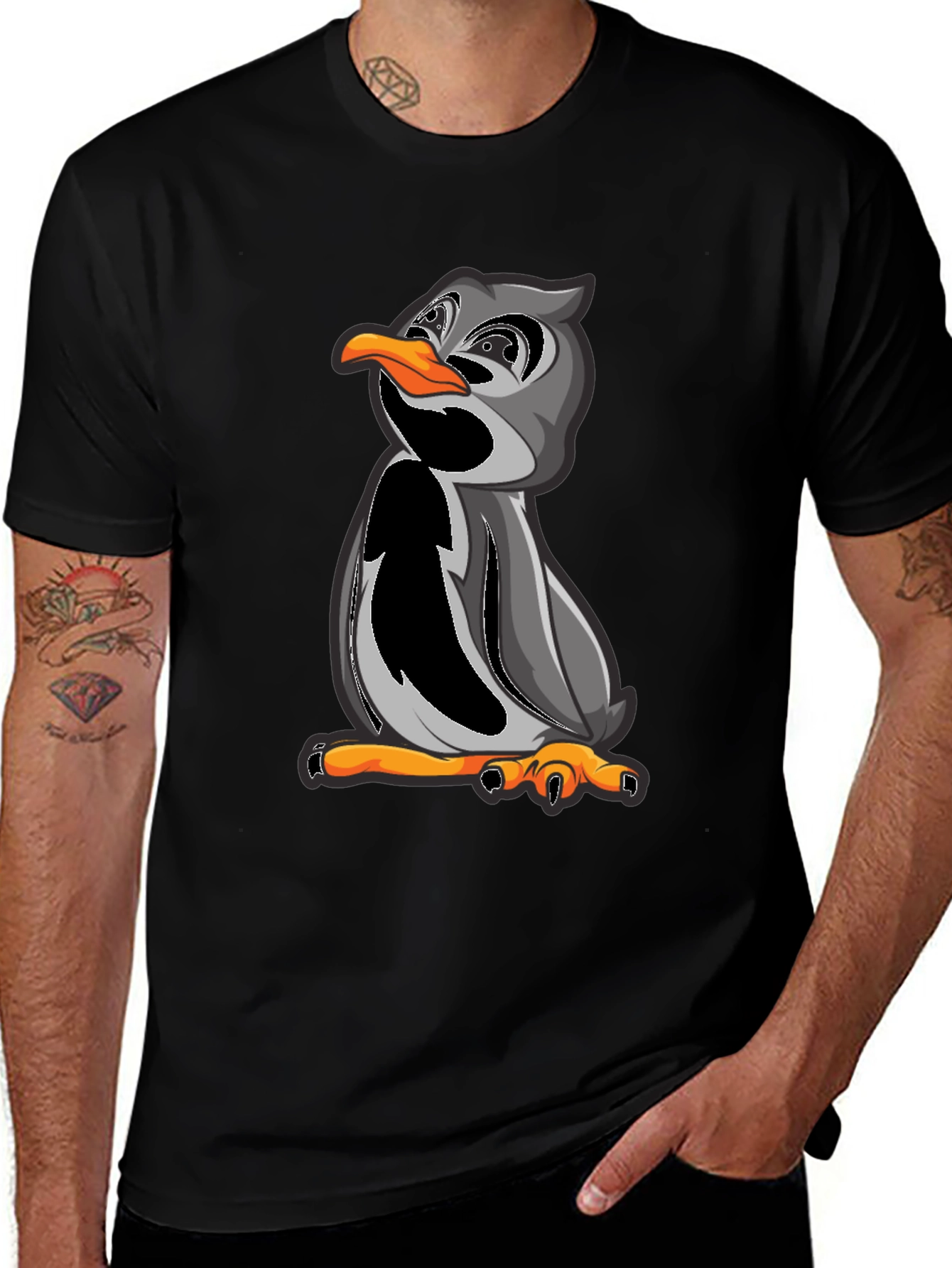 Variant 29 of Penguin Cartoon Graphic Print Black T-Shirt