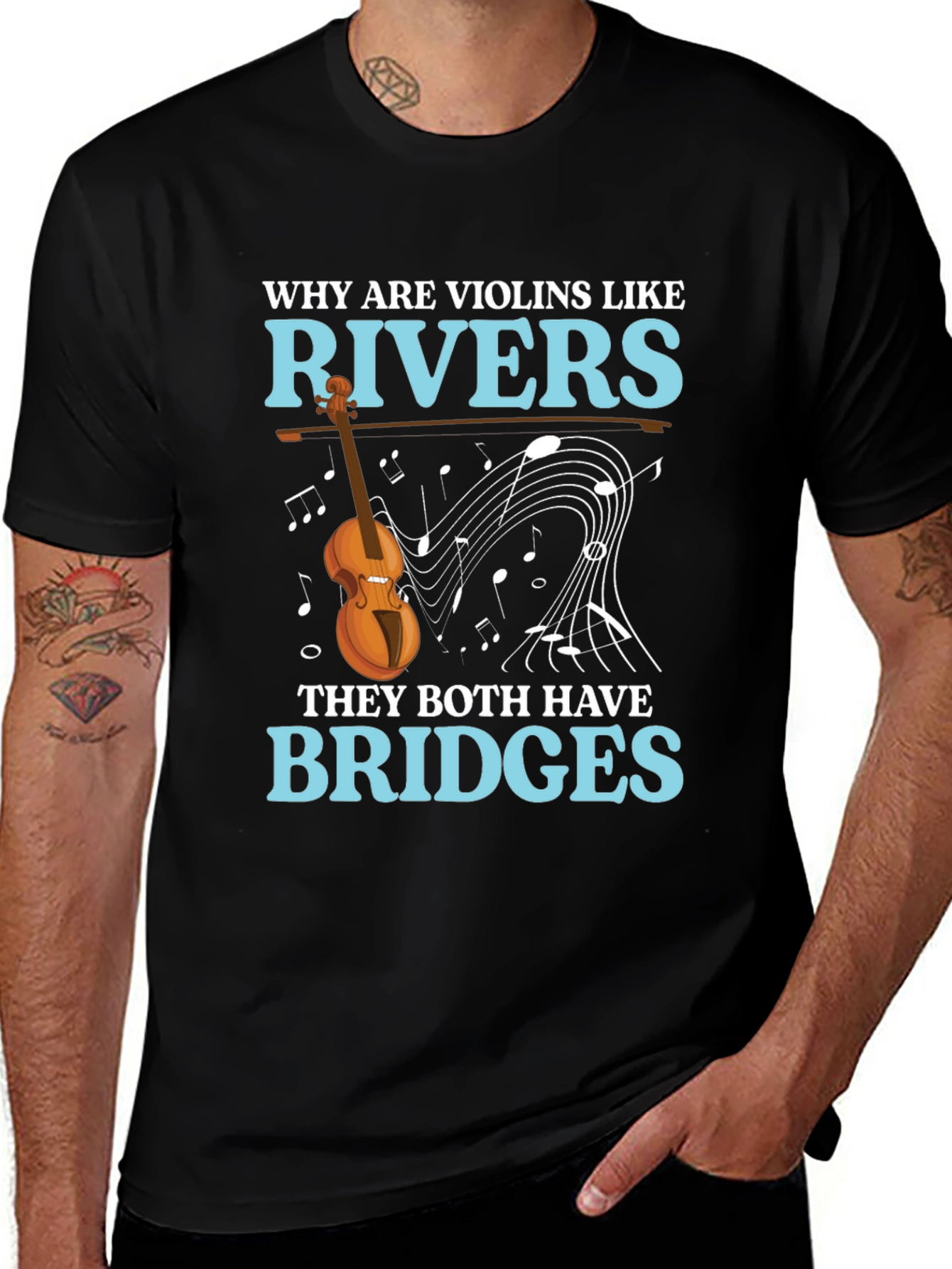 Variant 17 of Violin & River Pun T-Shirt - Bridges Humor