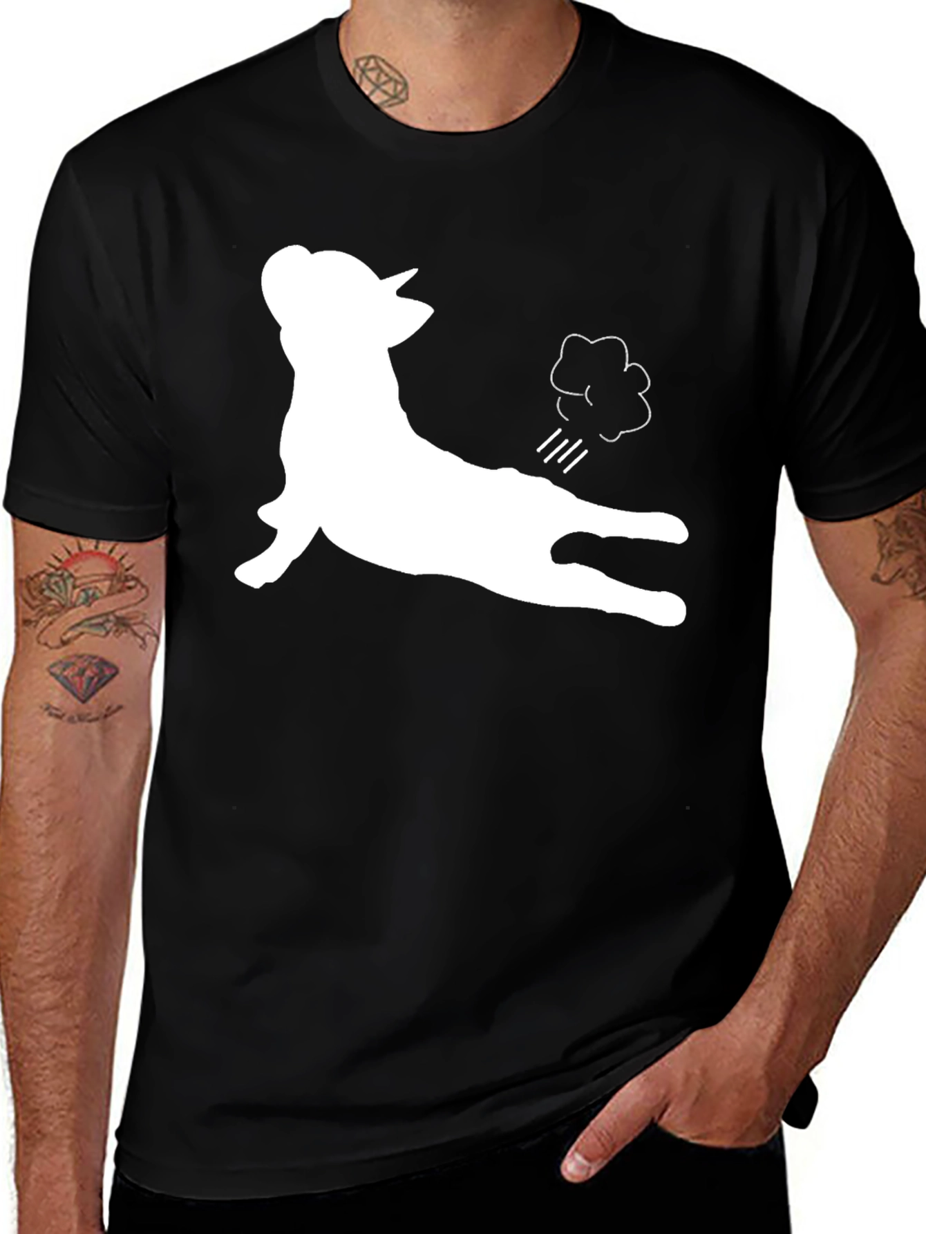 Variant 21 of Funny Dog Fart T-Shirt - Black Cotton Tee