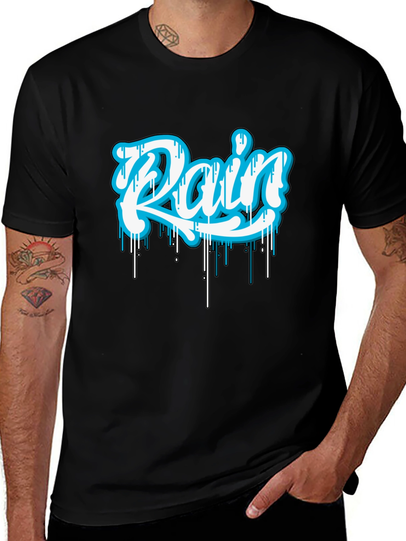 Rain Graphic Print Black T-Shirt