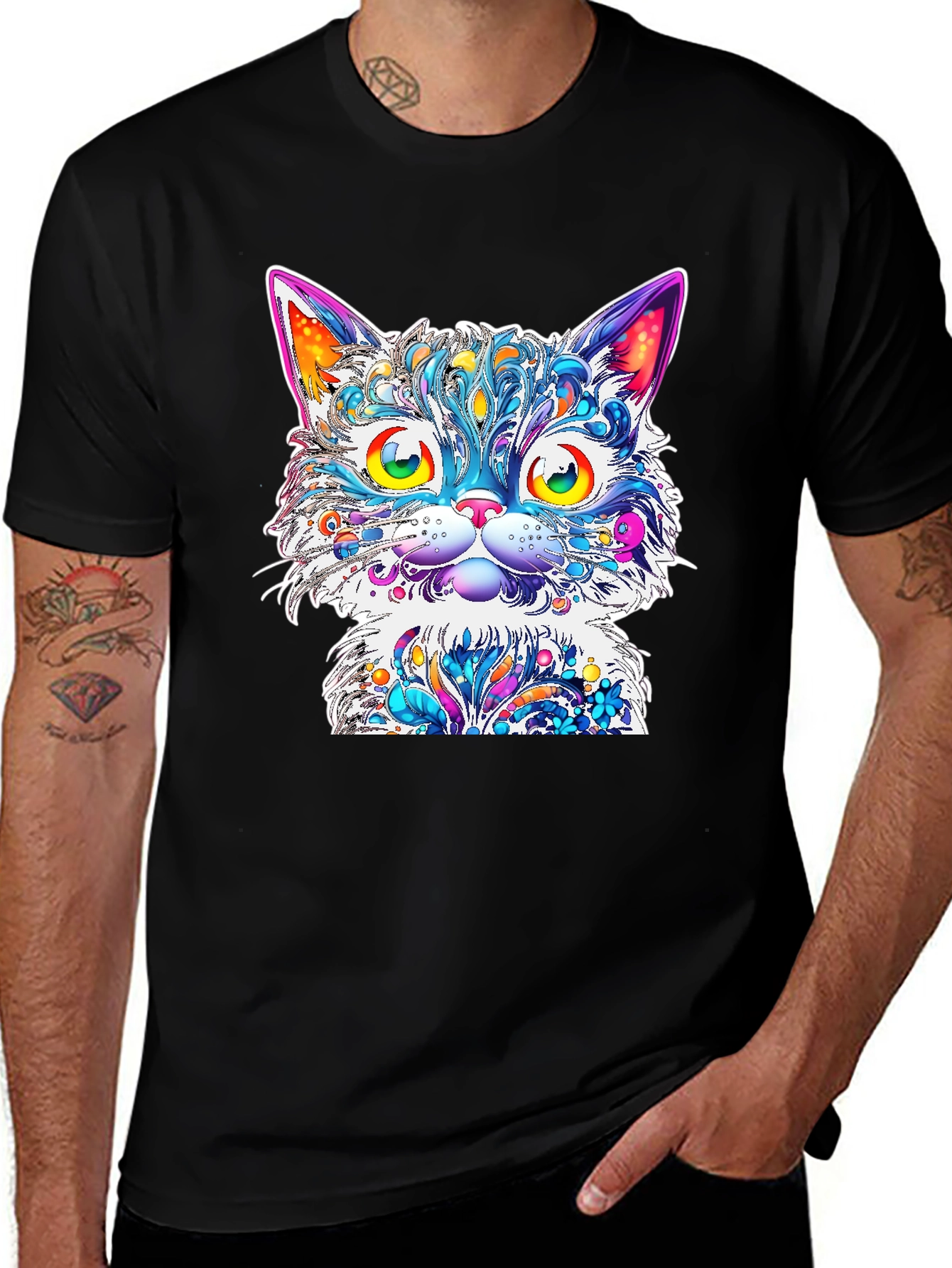 Variant 13 of Vibrant Psychedelic Cat Graphic T-Shirt