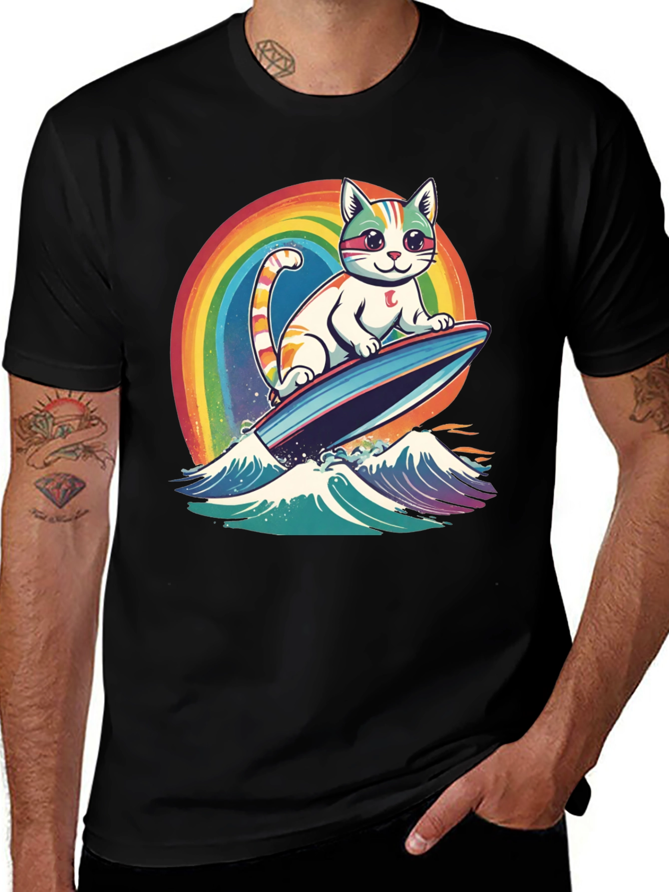Variant 30 of Surfing Cat Rainbow T-Shirt