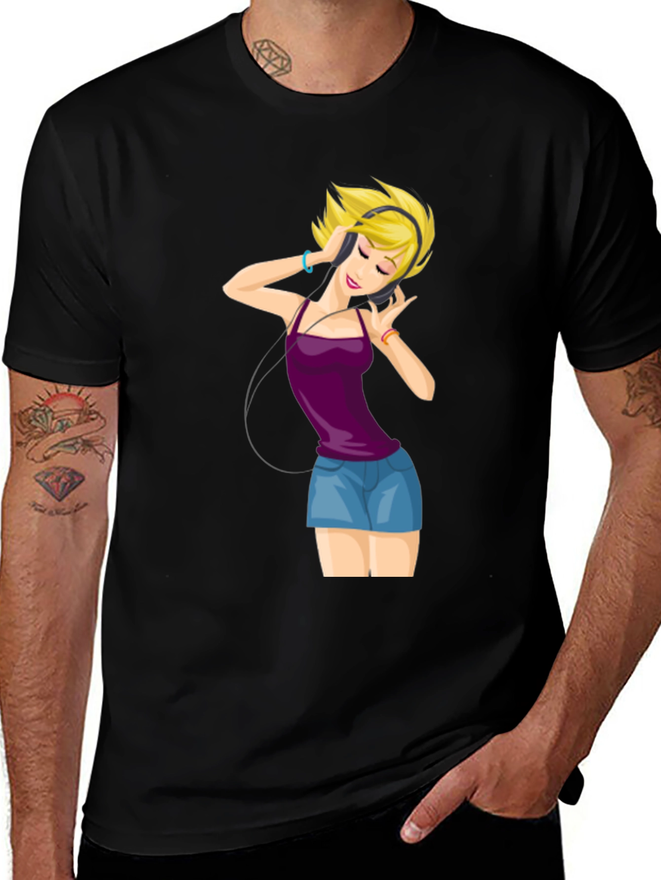 Variant 28 of Music Lover T-Shirt: Cartoon Girl with Headphones