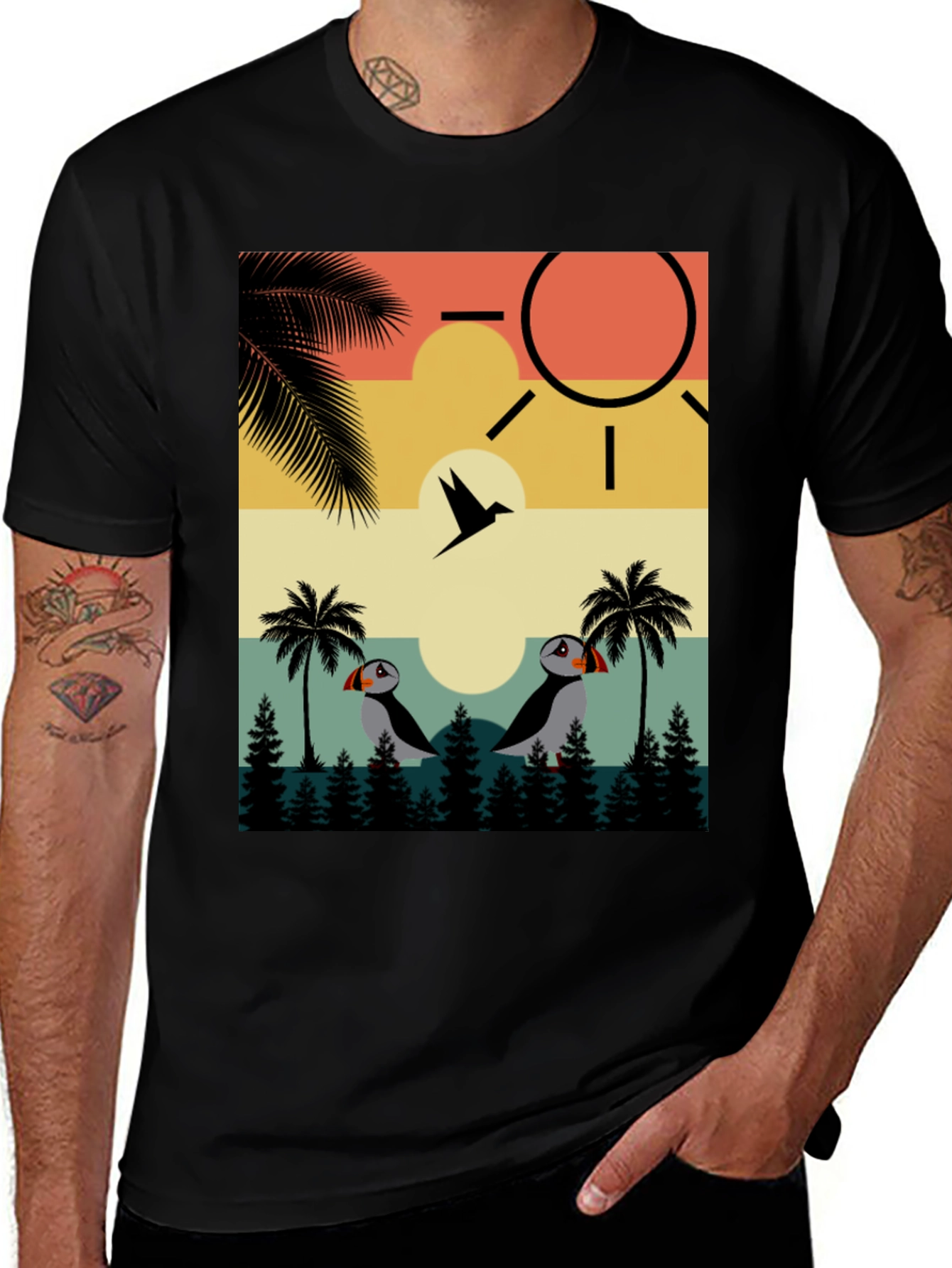 Variant 4 of Tropical Puffin Graphic Tee - Black