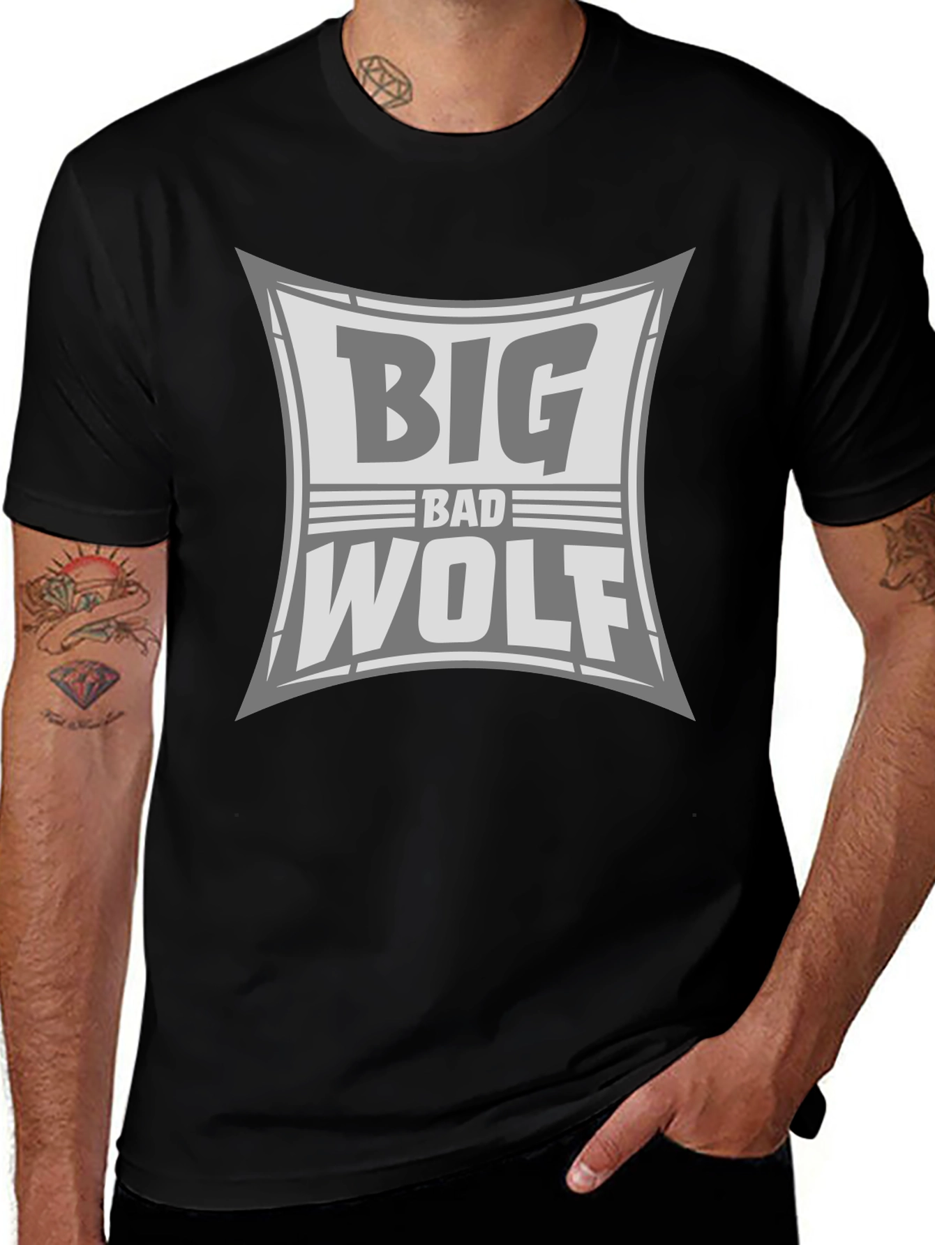 Big Bad Wolf Graphic Print Black T-Shirt