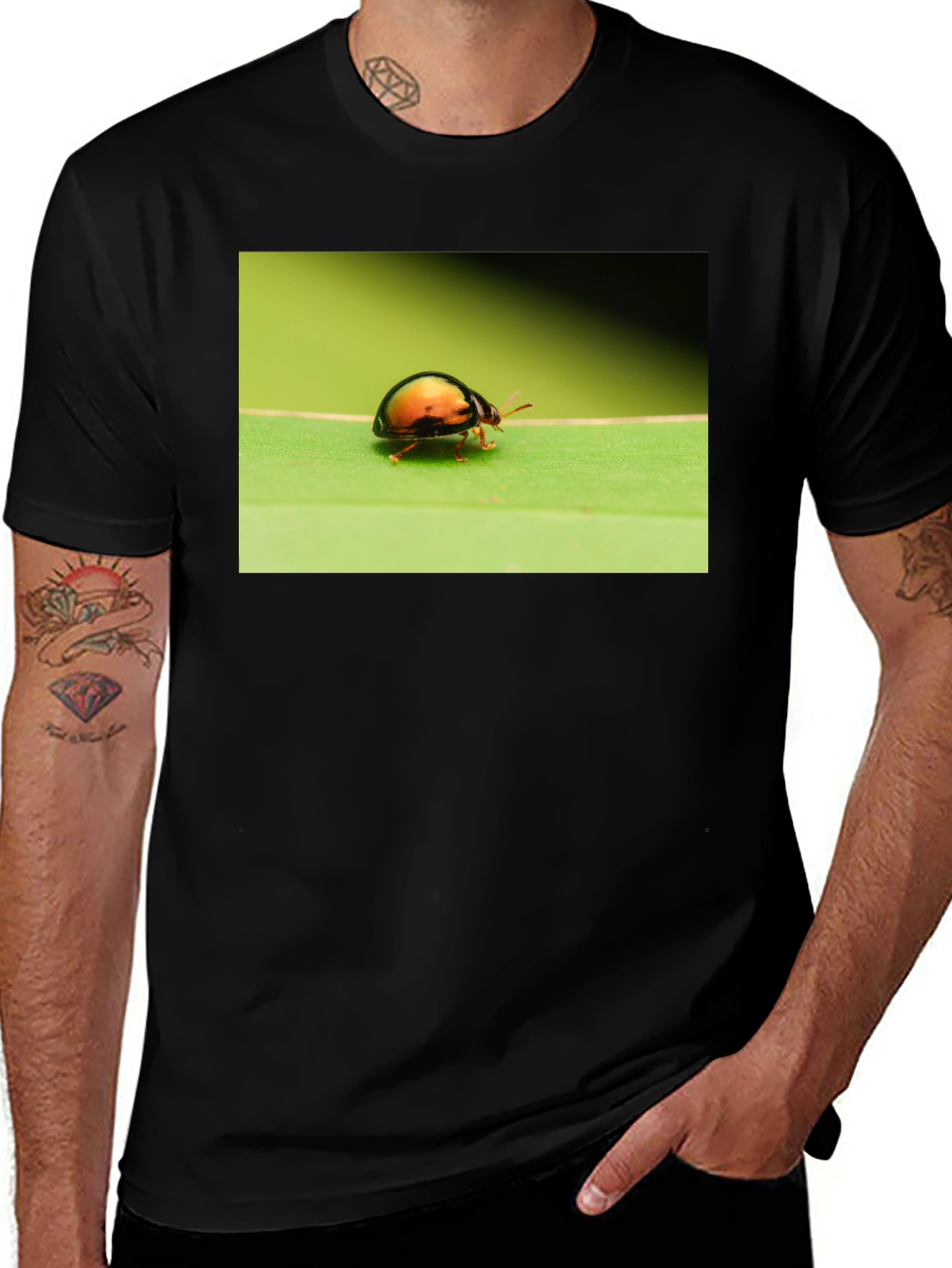 Bug on Leaf Graphic Tee - Black Unisex T-Shirt