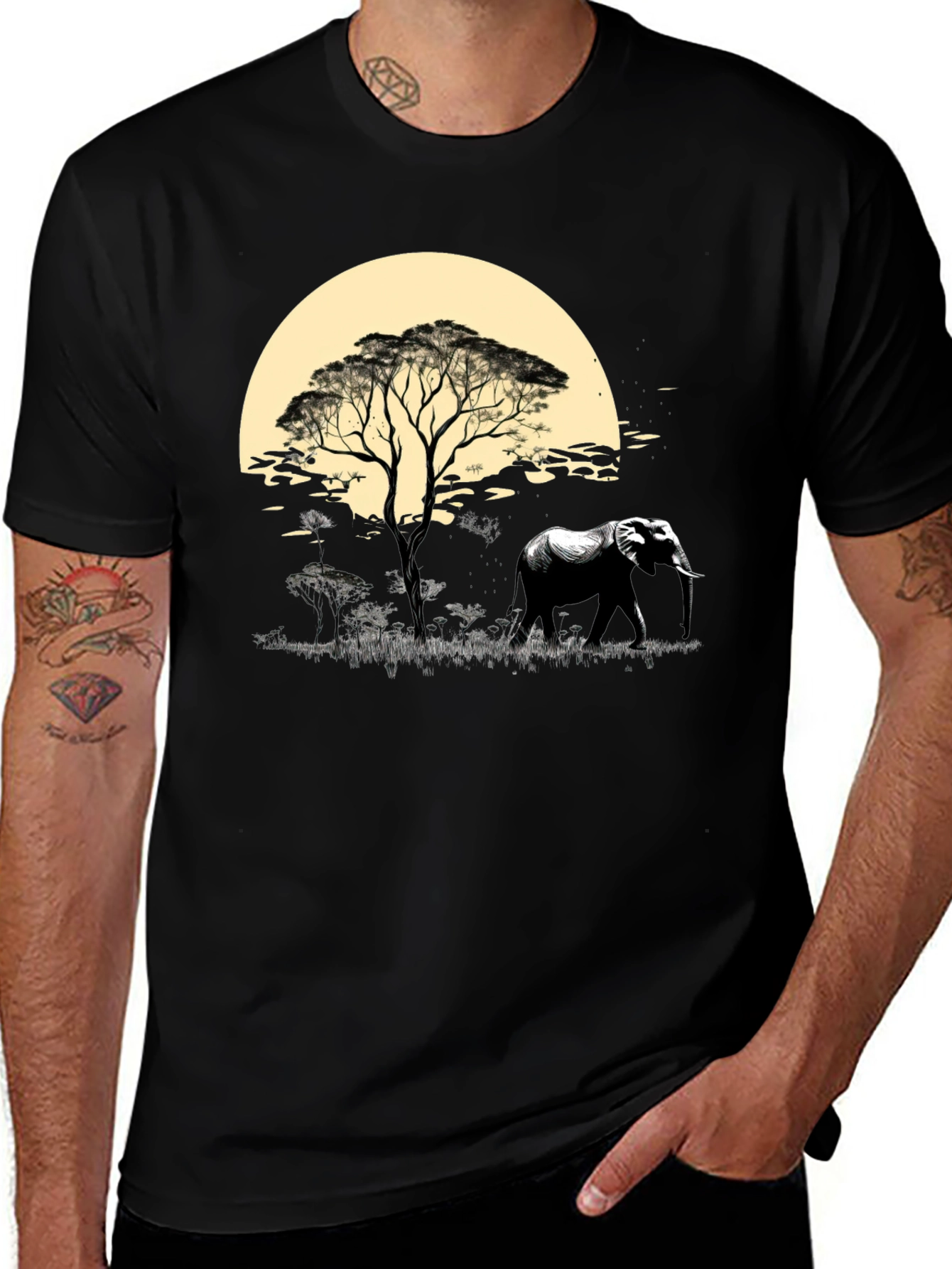 Variant 17 of Savanna Sunset Elephant Graphic Tee
