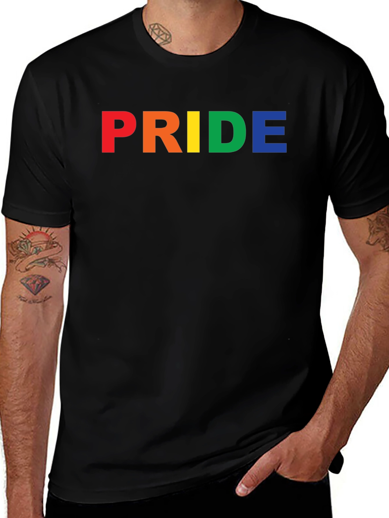 Pride Rainbow Graphic Tee - Black Cotton T-Shirt