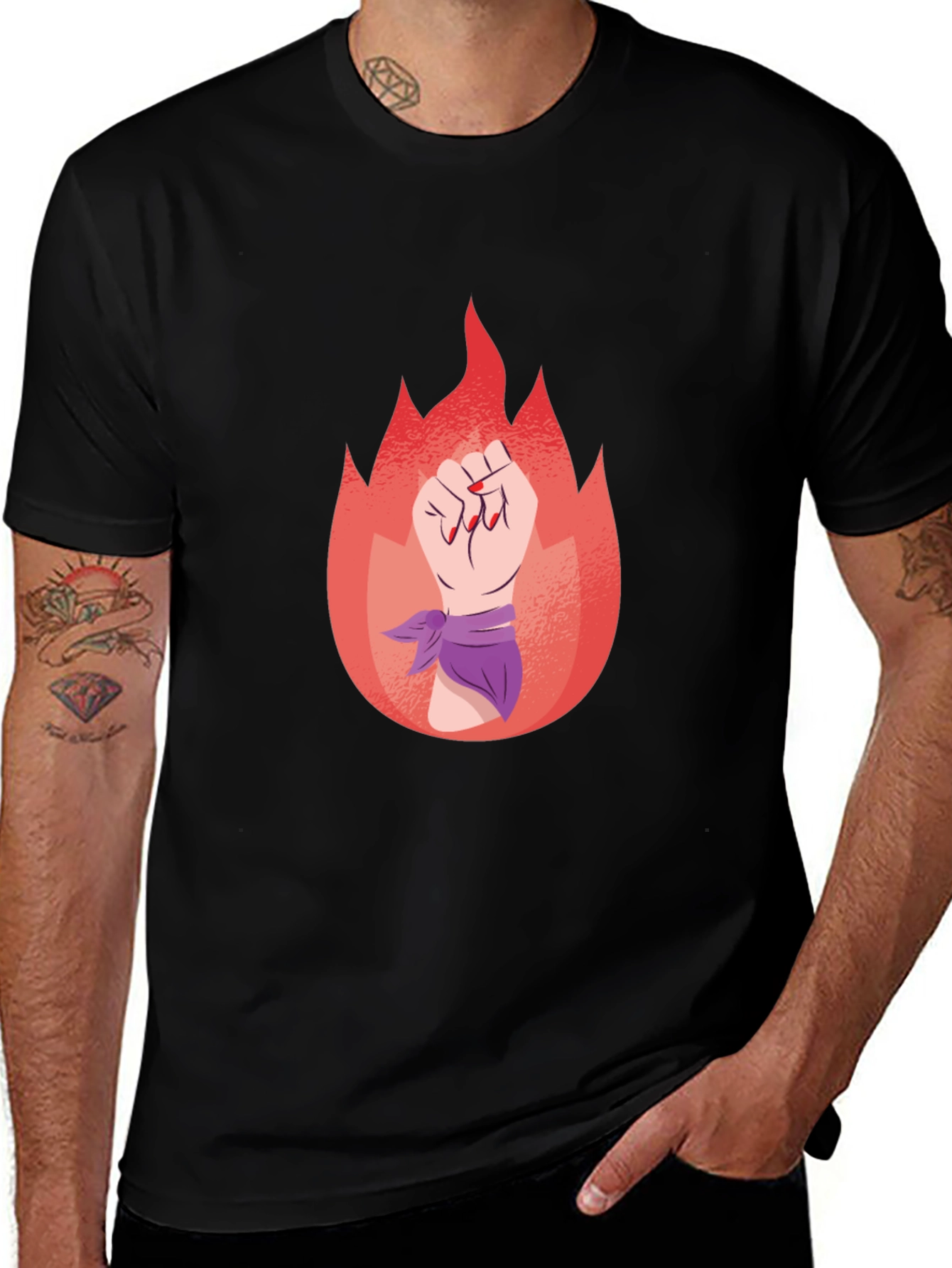 Variant 19 of Feminist Fist Flame Graphic Tee - Black