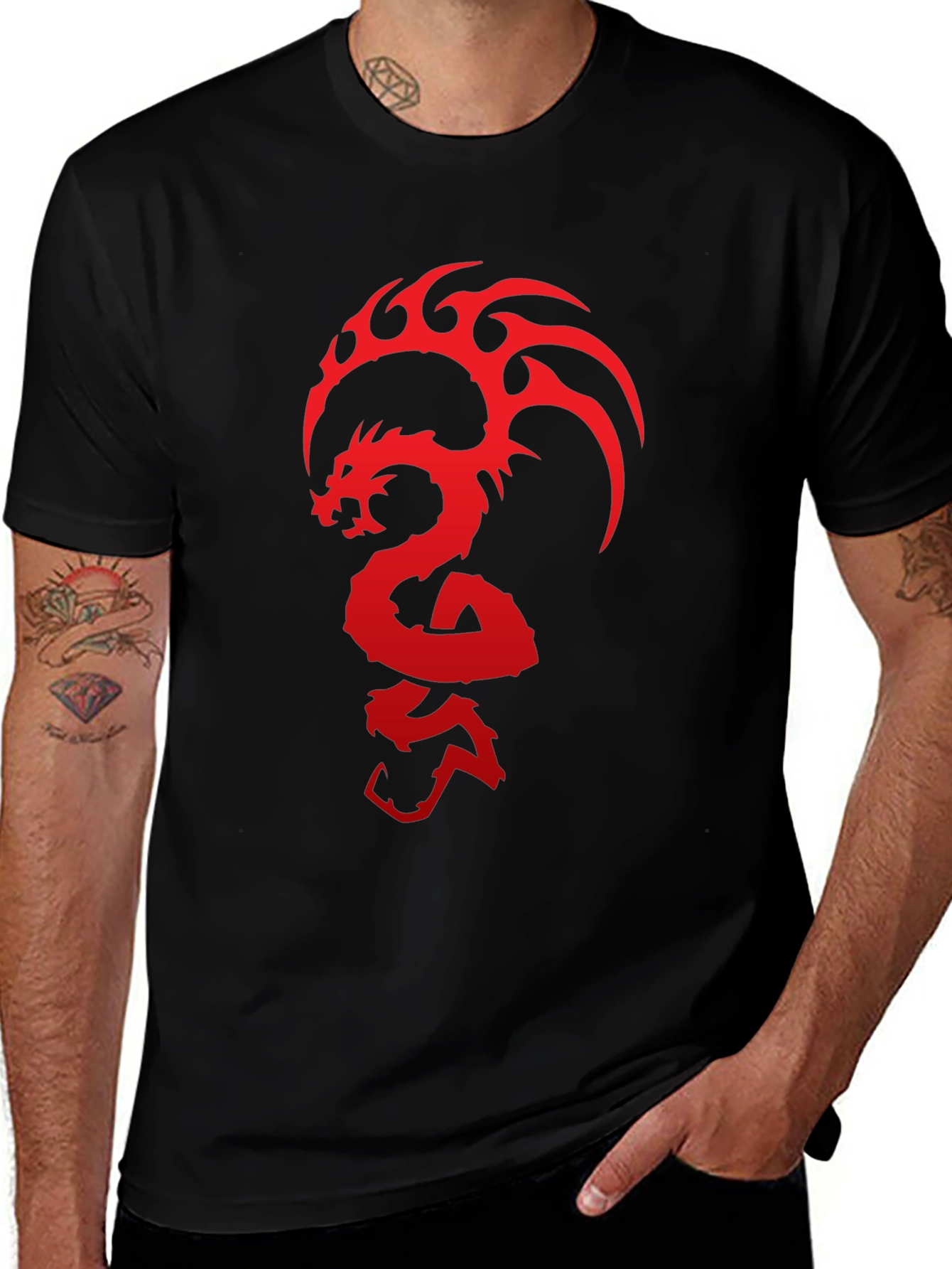 Variant 3 of Dragon Graphic T-Shirt - Bold Red Design on Black Cotton Tee