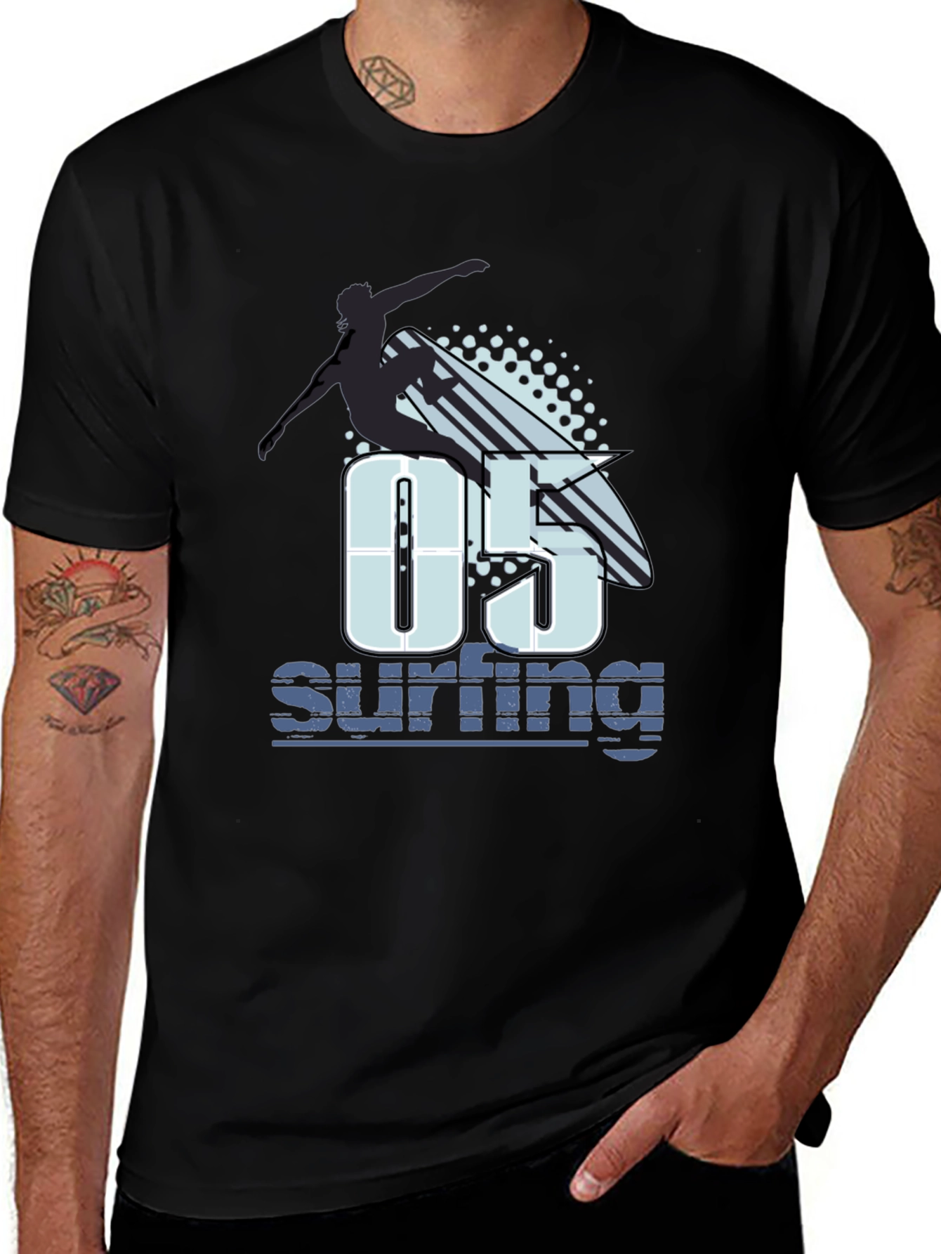 Variant 7 of Surfer Graphic T-Shirt - Black Cotton Tee