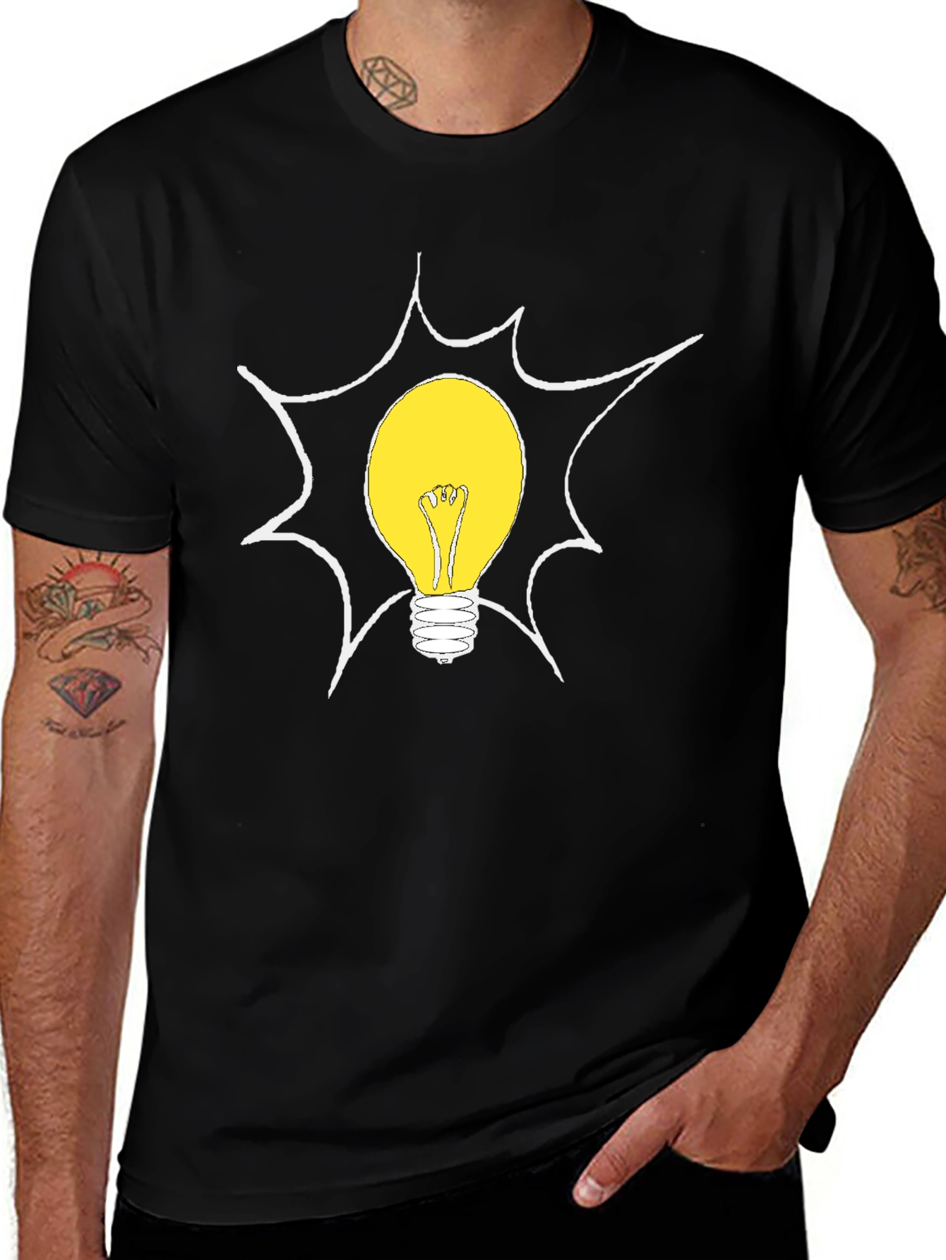 Variant 6 of Creative Idea Light Bulb Graphic Tee - Black Cotton T-Shirt